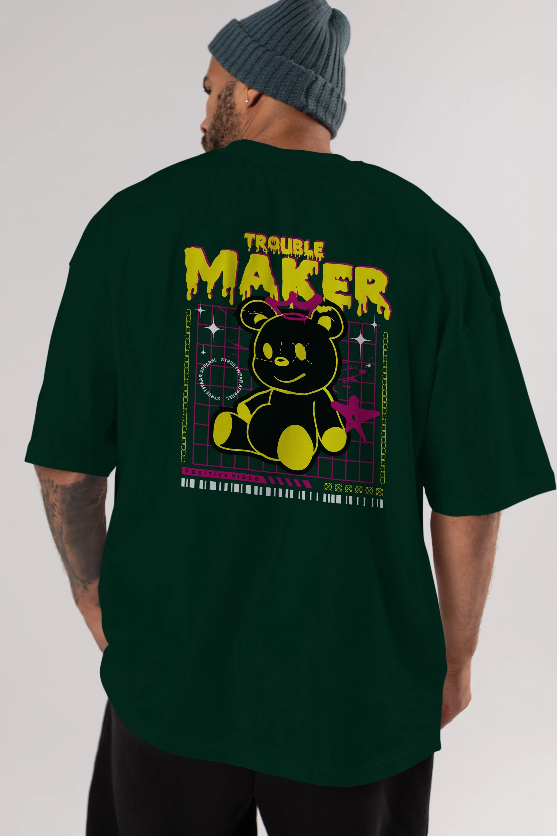 Teddy Bear Trouble Maker Arka Baskılı Oversize t-shirt Erkek Kadın Unisex