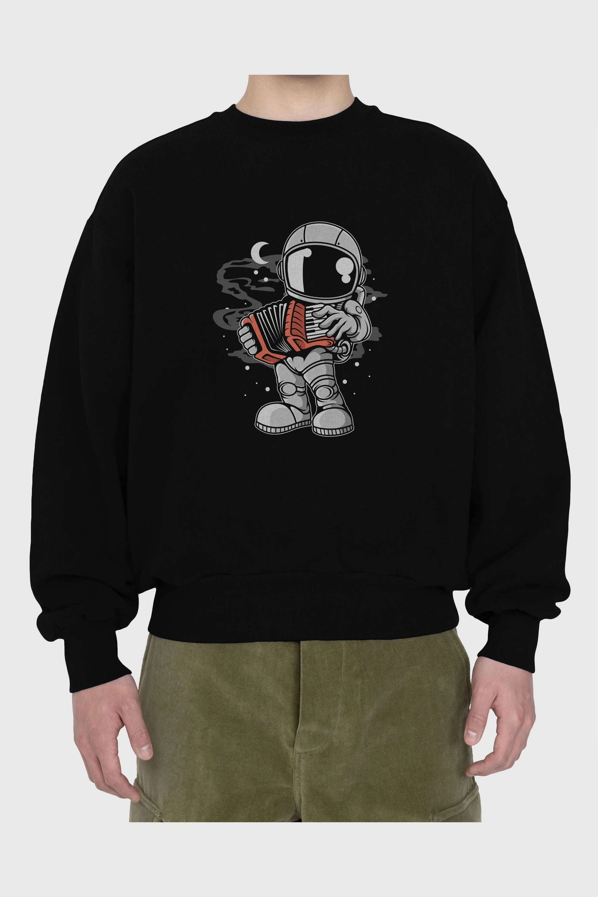 Astronaut Accordion Ön Baskılı Oversize Sweatshirt Erkek Kadın Unisex