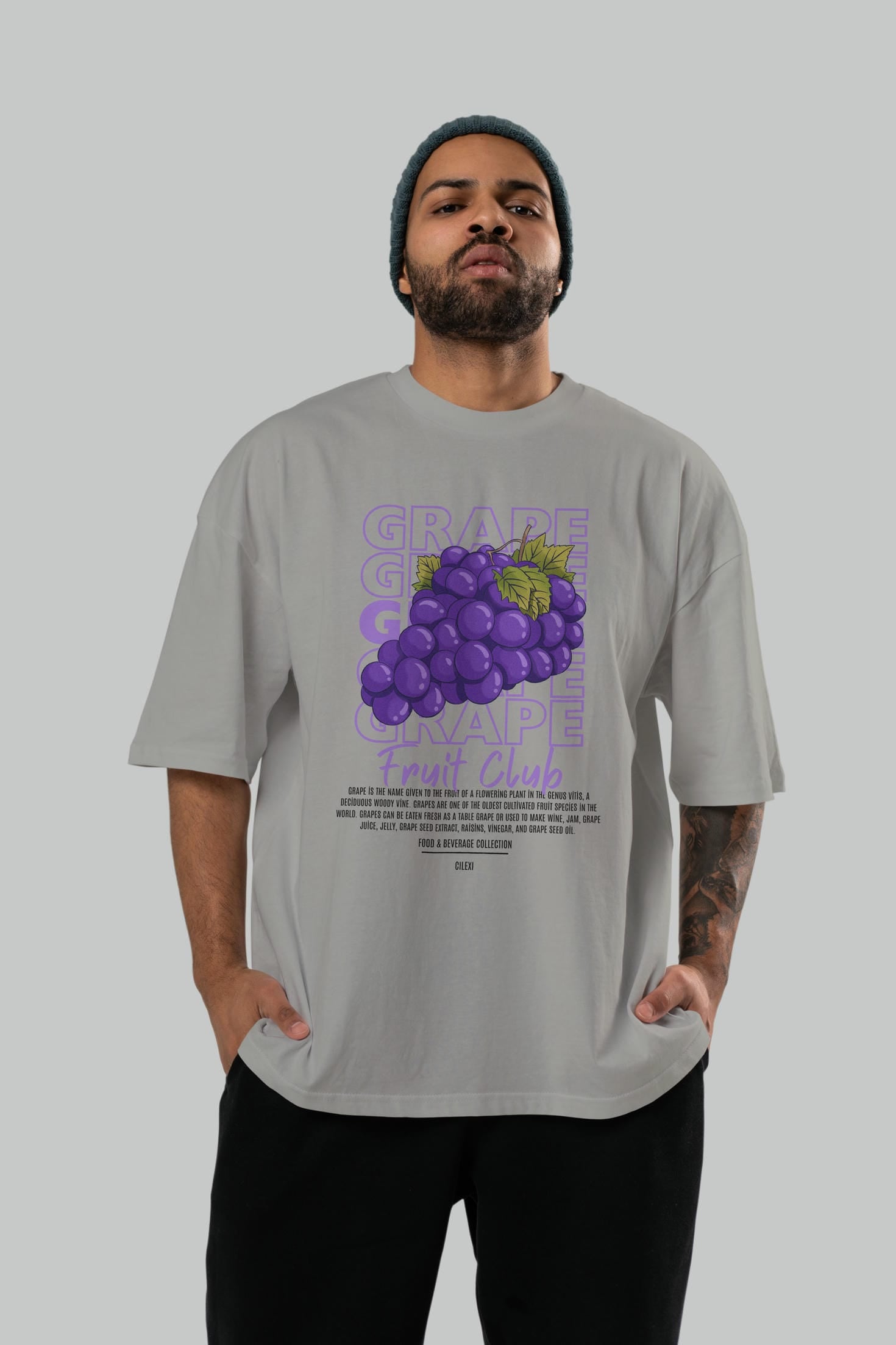 Grape Ön Baskılı Oversize t-shirt Erkek Kadın Pamuk Bisiklet Yaka tişort