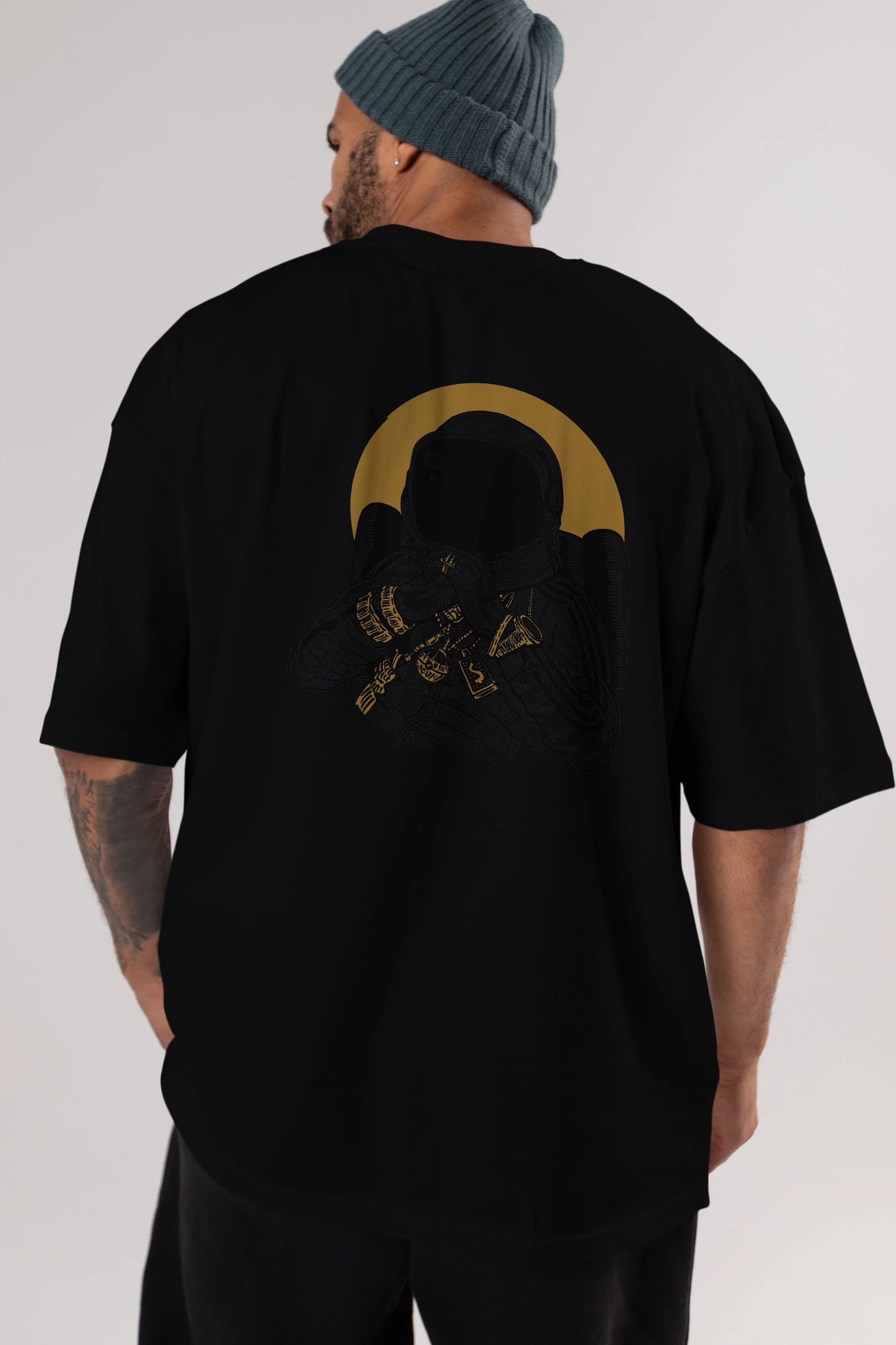 Space Dee Jay Arka Baskılı Oversize t-shirt Erkek Kadın Unisex %100 Pamuk