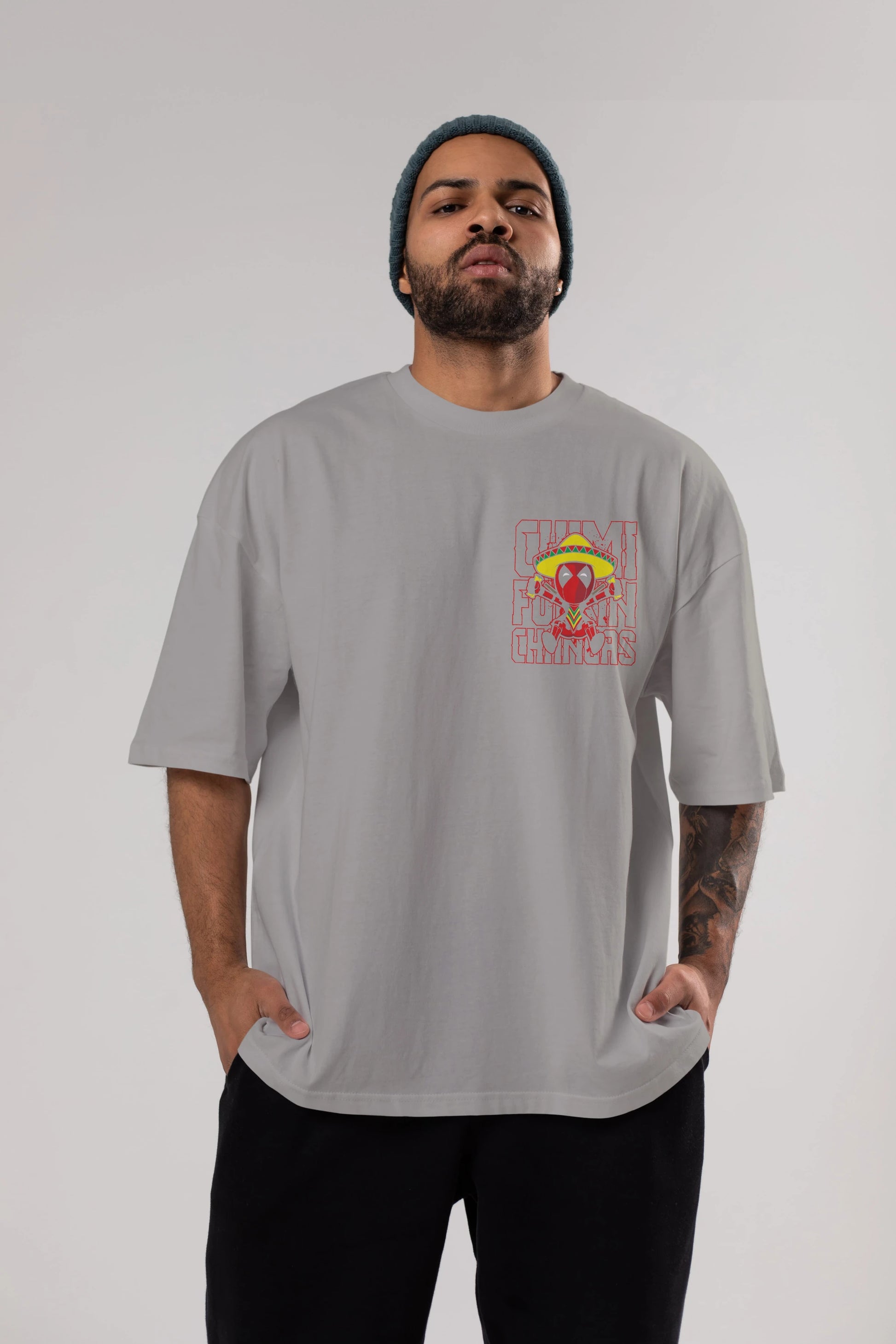 Deadpool (14) Ön Sol Baskılı Oversize t-shirt Erkek Kadın Unisex %100 Pamuk Bisiklet Yaka tişort