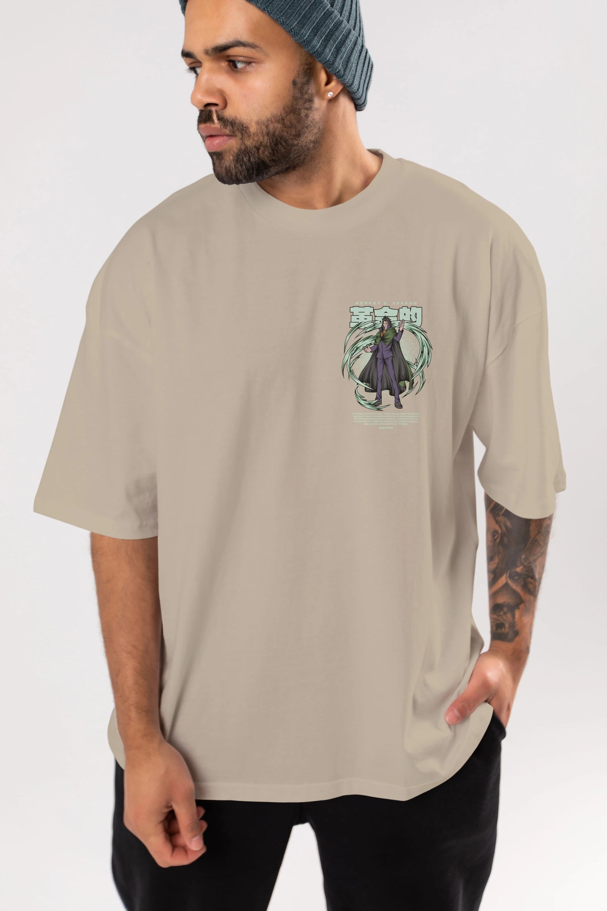 Monkey D. Dragon Ön Sol Baskılı Oversize t-shirt Erkek Kadın Unisex %100 Pamuk Bisiklet Yaka tişort