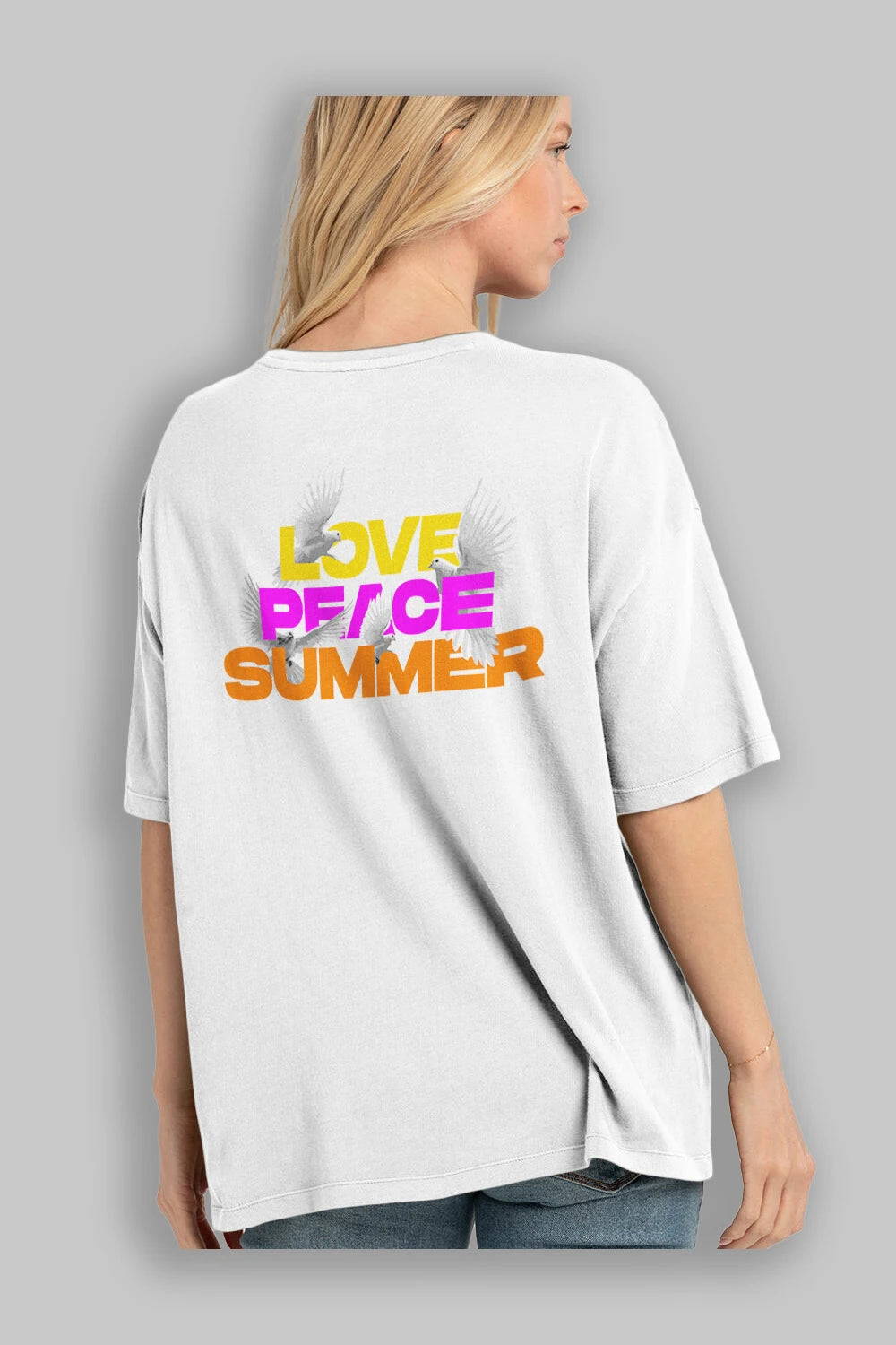 Love Peace Summer Arka Baskılı Oversize t-shirt Erkek Kadın Unisex