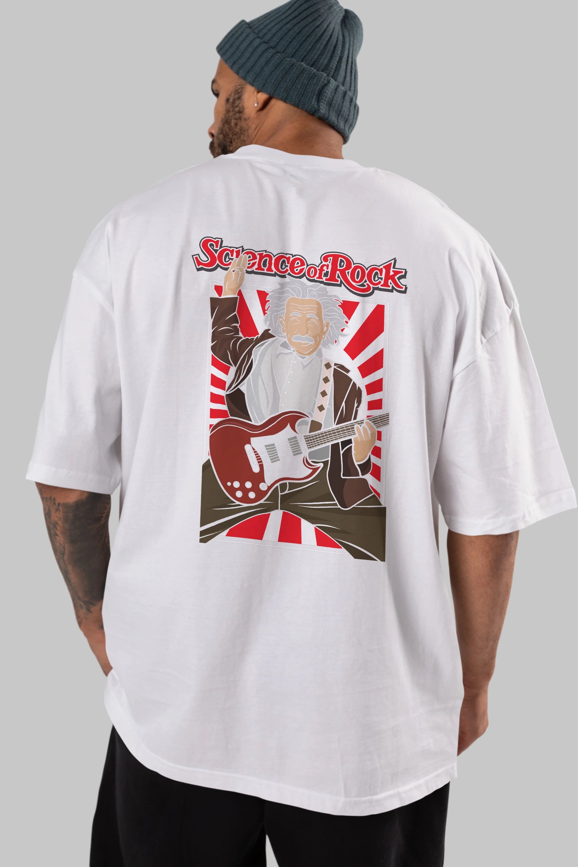 Einstein Science Of Rock Arka Baskılı Oversize t-shirt Erkek Kadın Unisex %100 Pamuk tişort