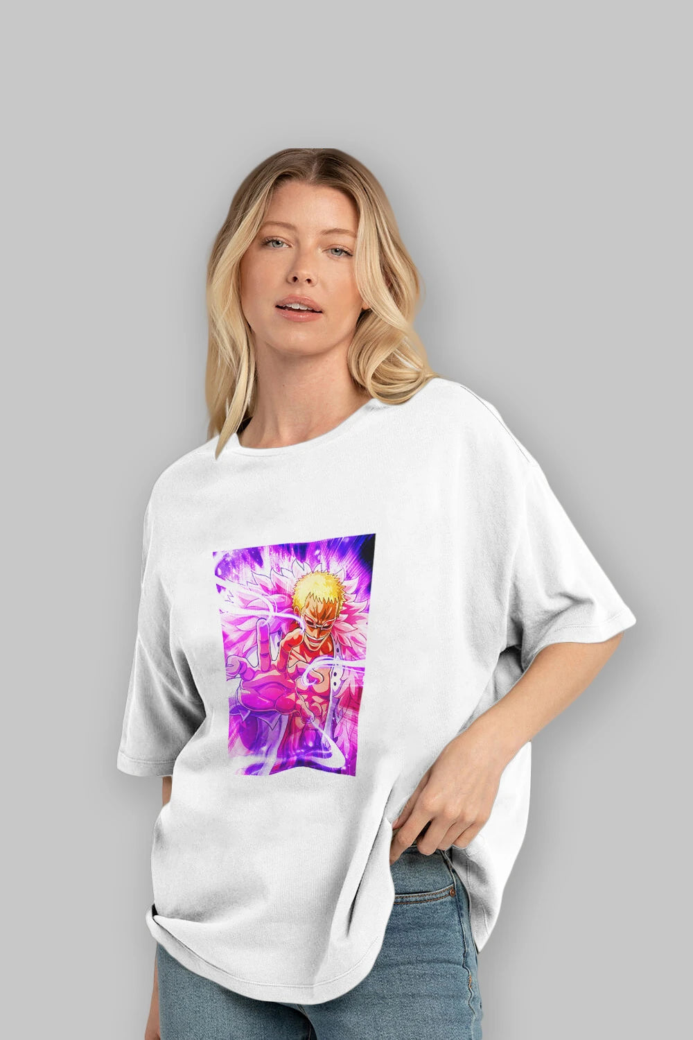 Doflamingo Anime Ön Baskılı Oversize t-shirt Erkek Kadın Unisex