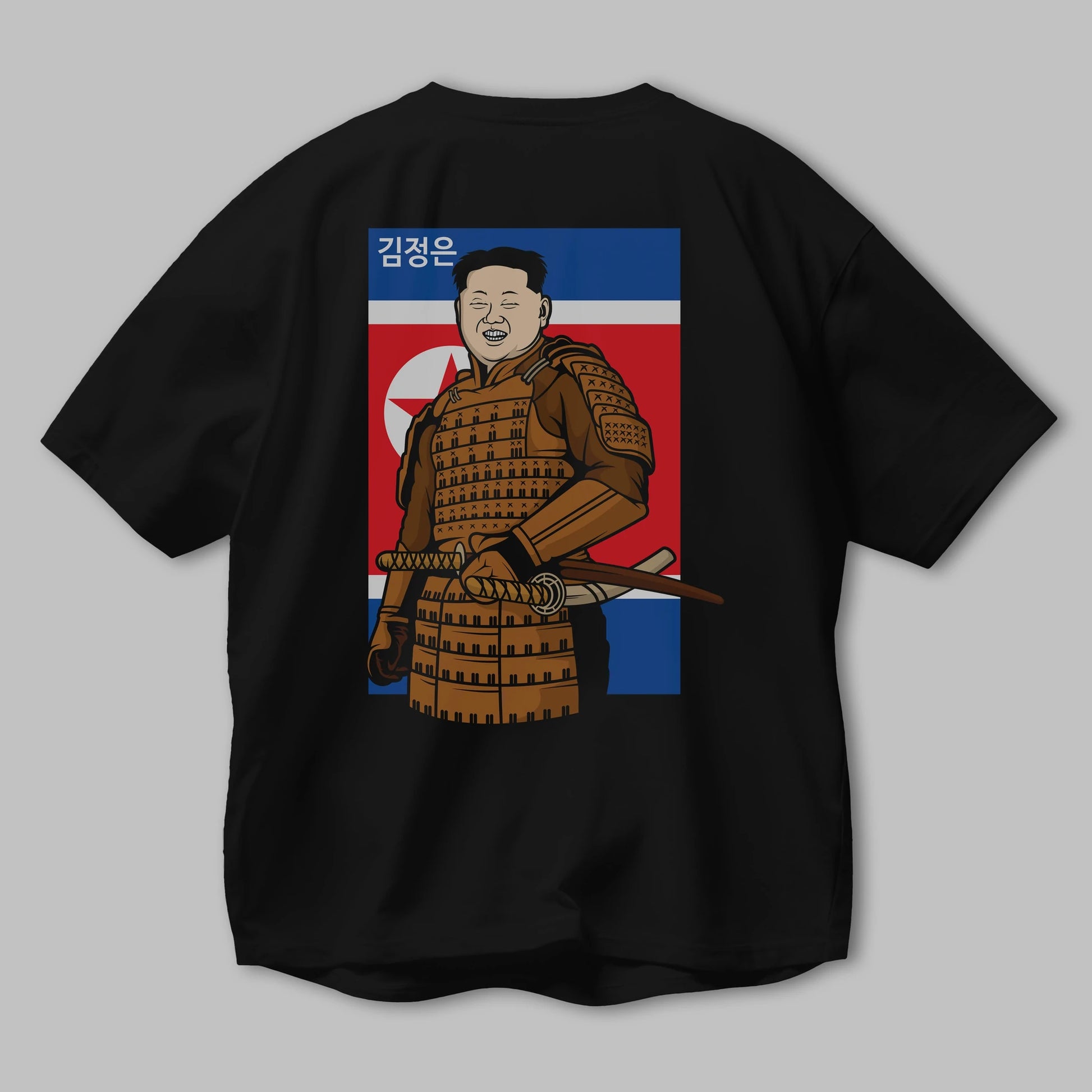 Samurai Jong Un Arka Baskılı Oversize t-shirt Erkek Kadın Unisex %100 Pamuk tişort