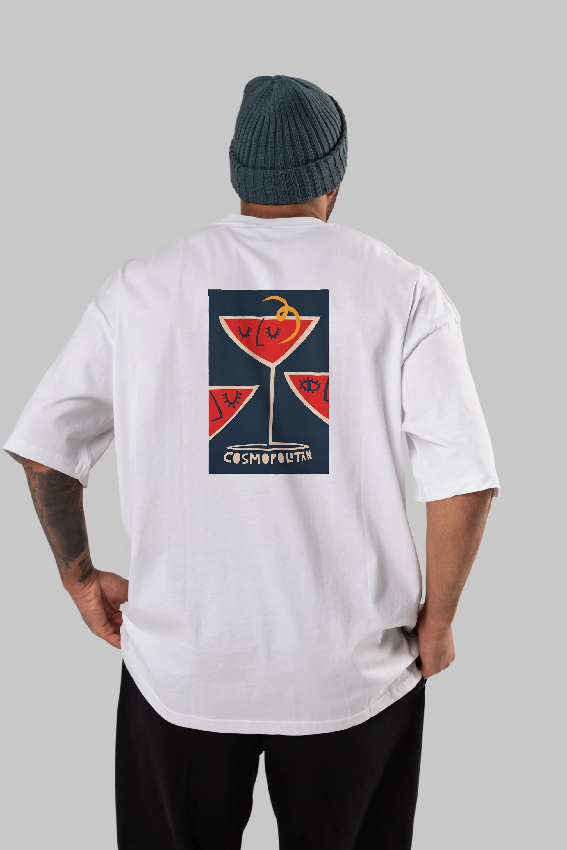 Cosmopolitan 4 Arka Baskılı Oversize t-shirt Erkek Kadın Unisex %100 Pamuk Bisiklet Yaka tişort