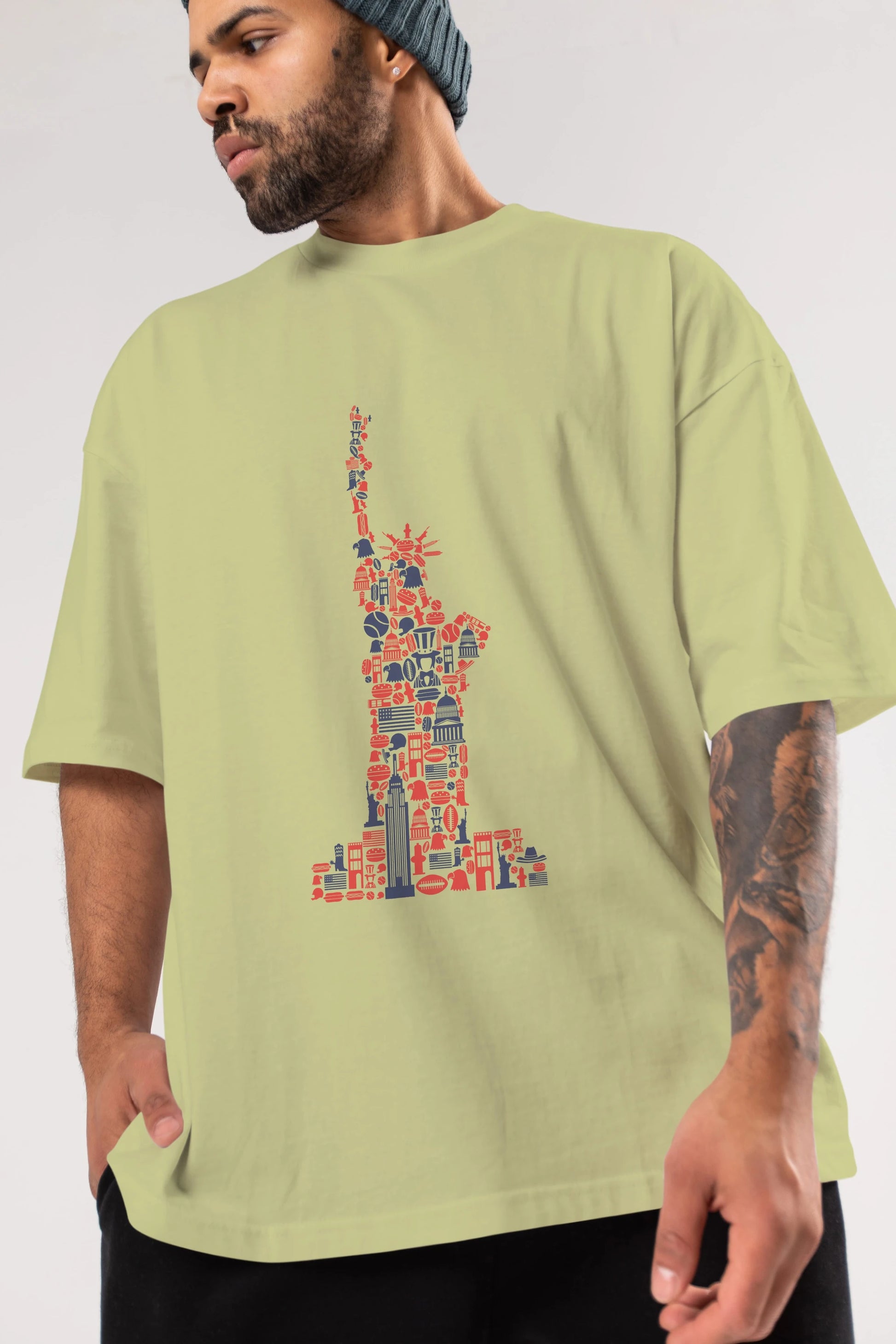 Liberty Ön Baskılı Oversize t-shirt %100 pamuk Erkek Kadın Unisex