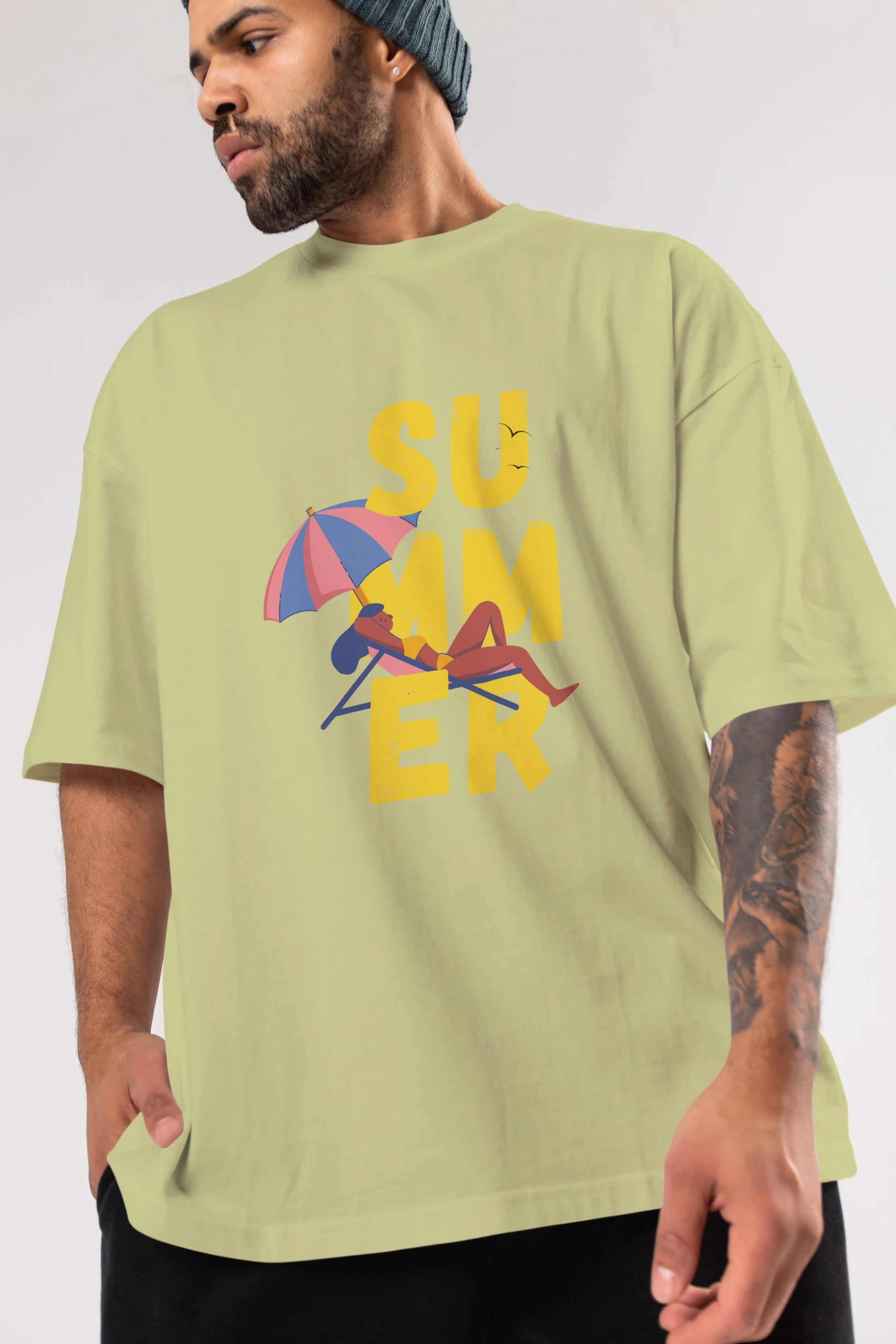 Summer Yazılı Ön Baskılı Oversize t-shirt Erkek Kadın Unisex