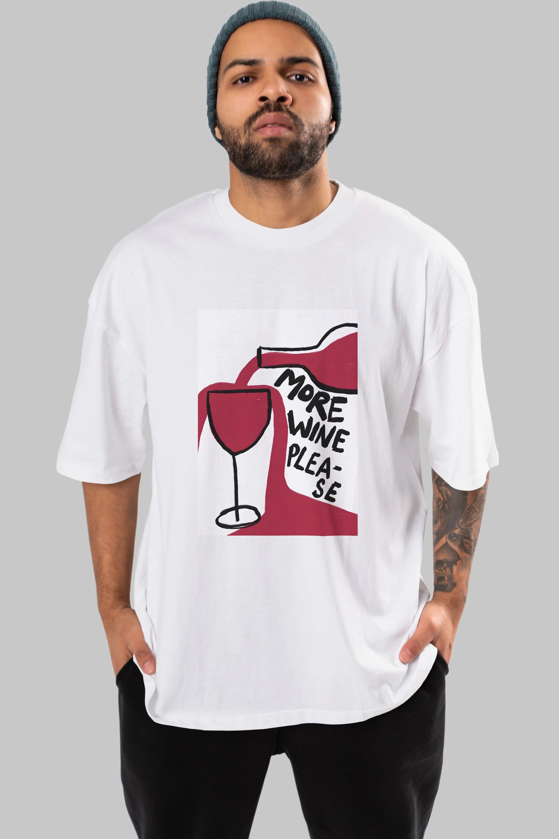 More Wine Please Ön Baskılı Oversize t-shirt Erkek Kadın Unisex %100 Pamuk Bisiklet Yaka tişort
