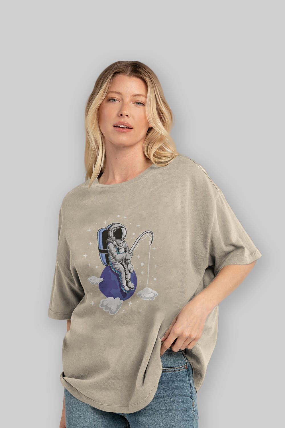 Astronaut Fishing (2) Ön Baskılı Oversize t-shirt Erkek Kadın Unisex