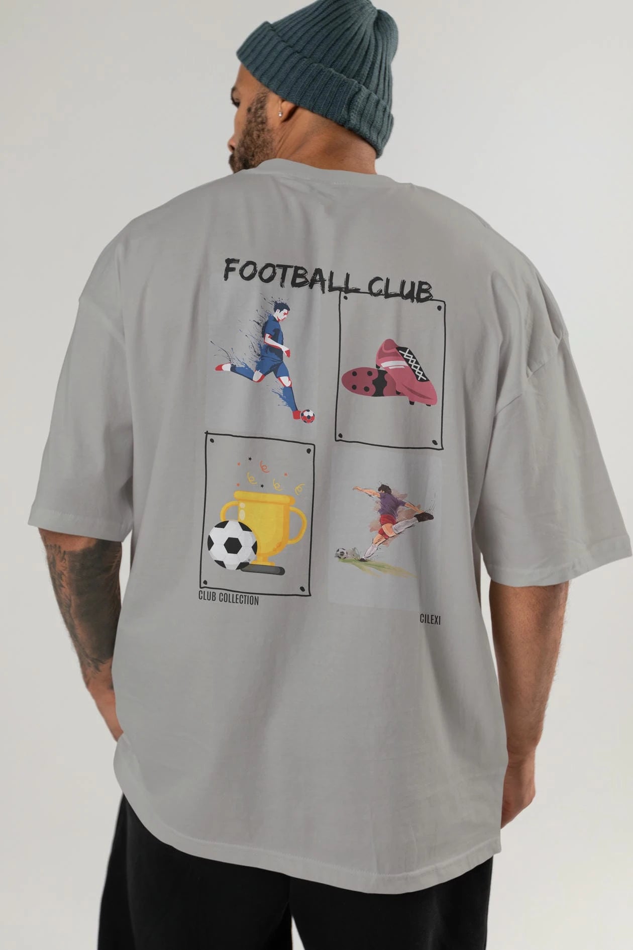 Football Club Arka Baskılı Oversize t-shirt Erkek Kadın %100 Pamuk Bisiklet Yaka tişort