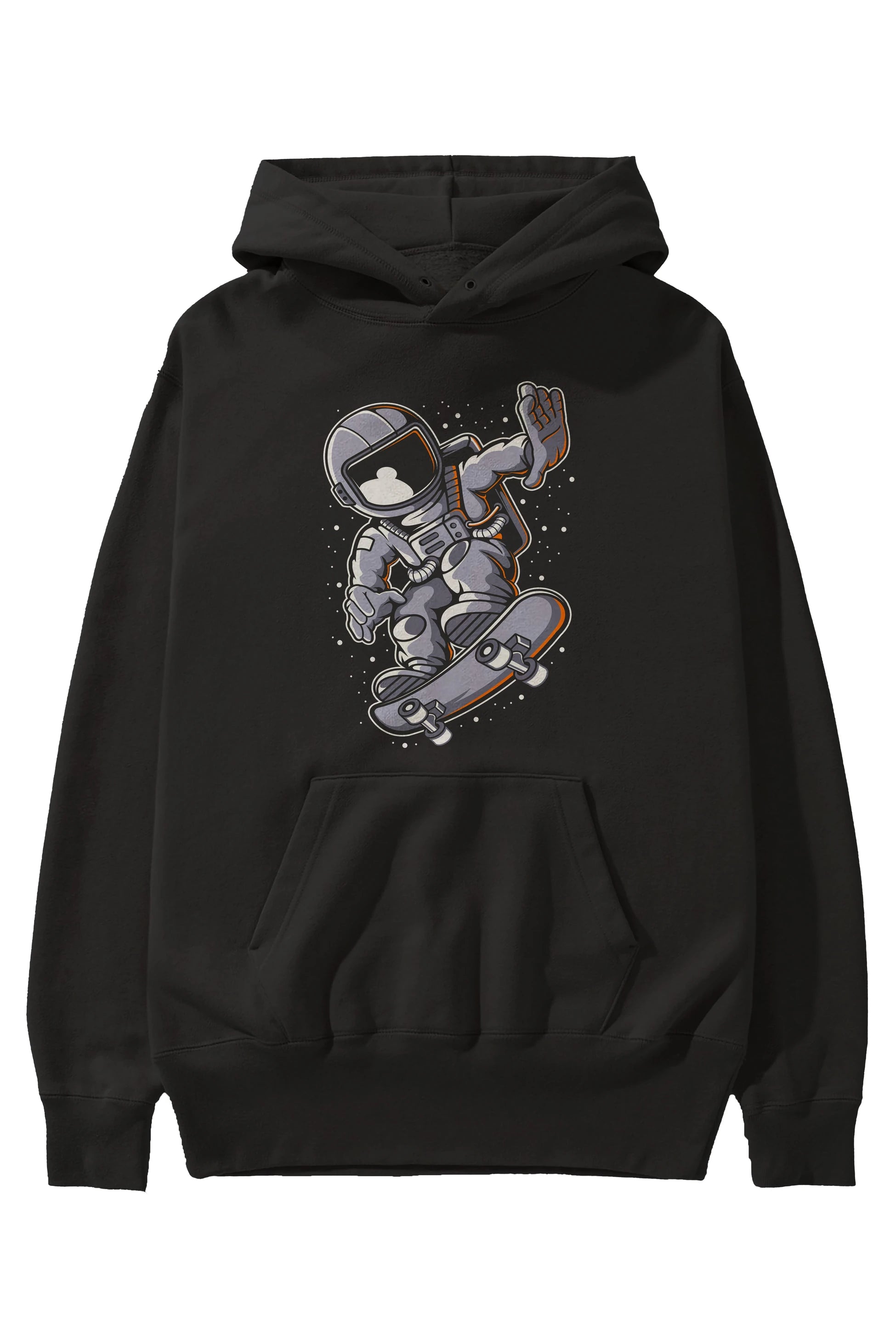 Astronaut Skateboard Ön Baskılı Hoodie Oversize Kapüşonlu Sweatshirt Erkek Kadın Unisex