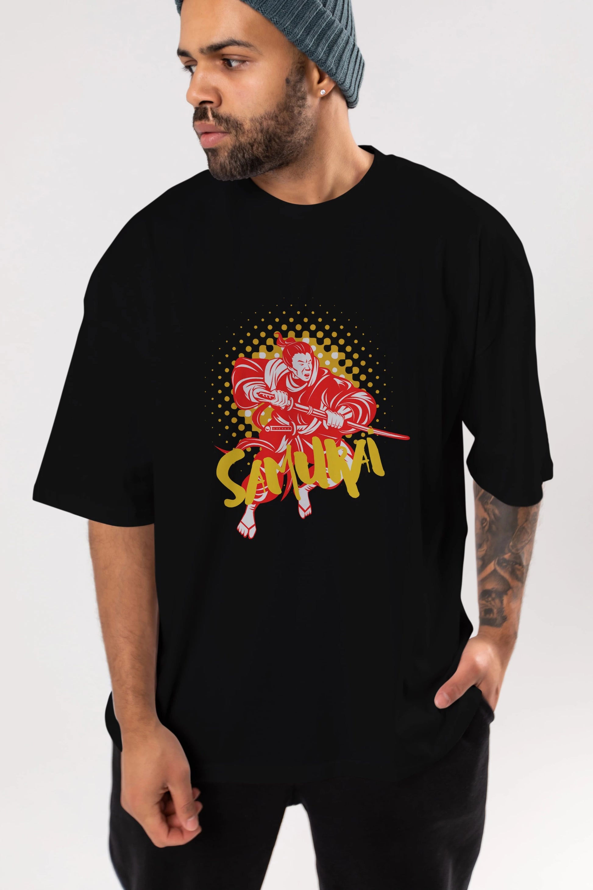 Samurai Ön Baskılı Oversize t-shirt Erkek Kadın Unisex