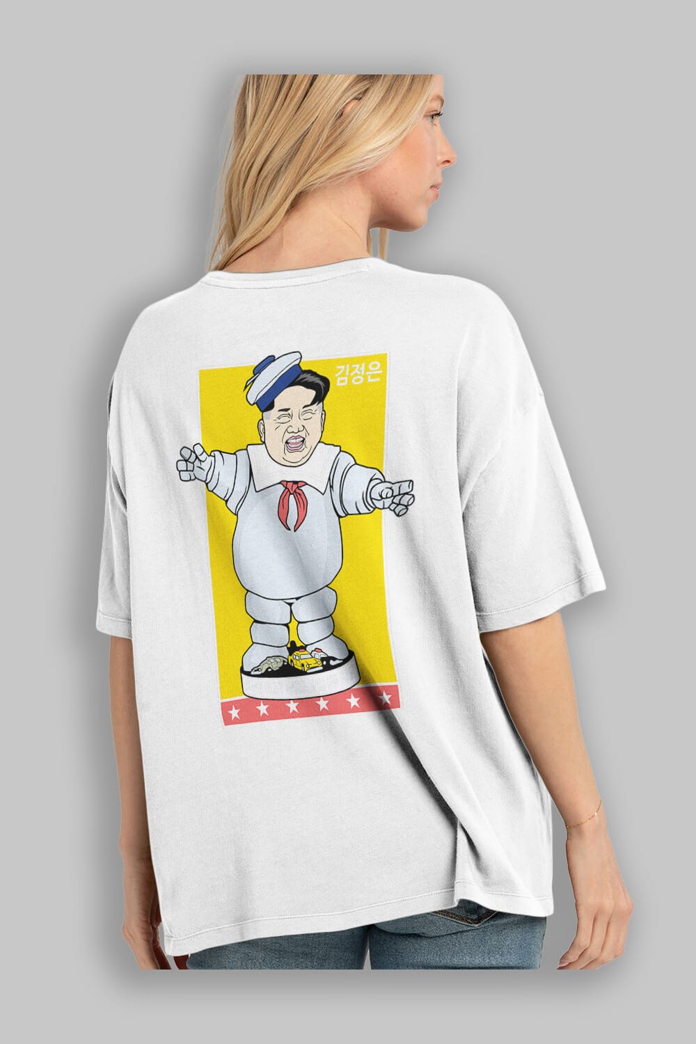 Stay Puft Jong Un Arka Baskılı Oversize t-shirt Erkek Kadın Unisex %100 Pamuk tişort