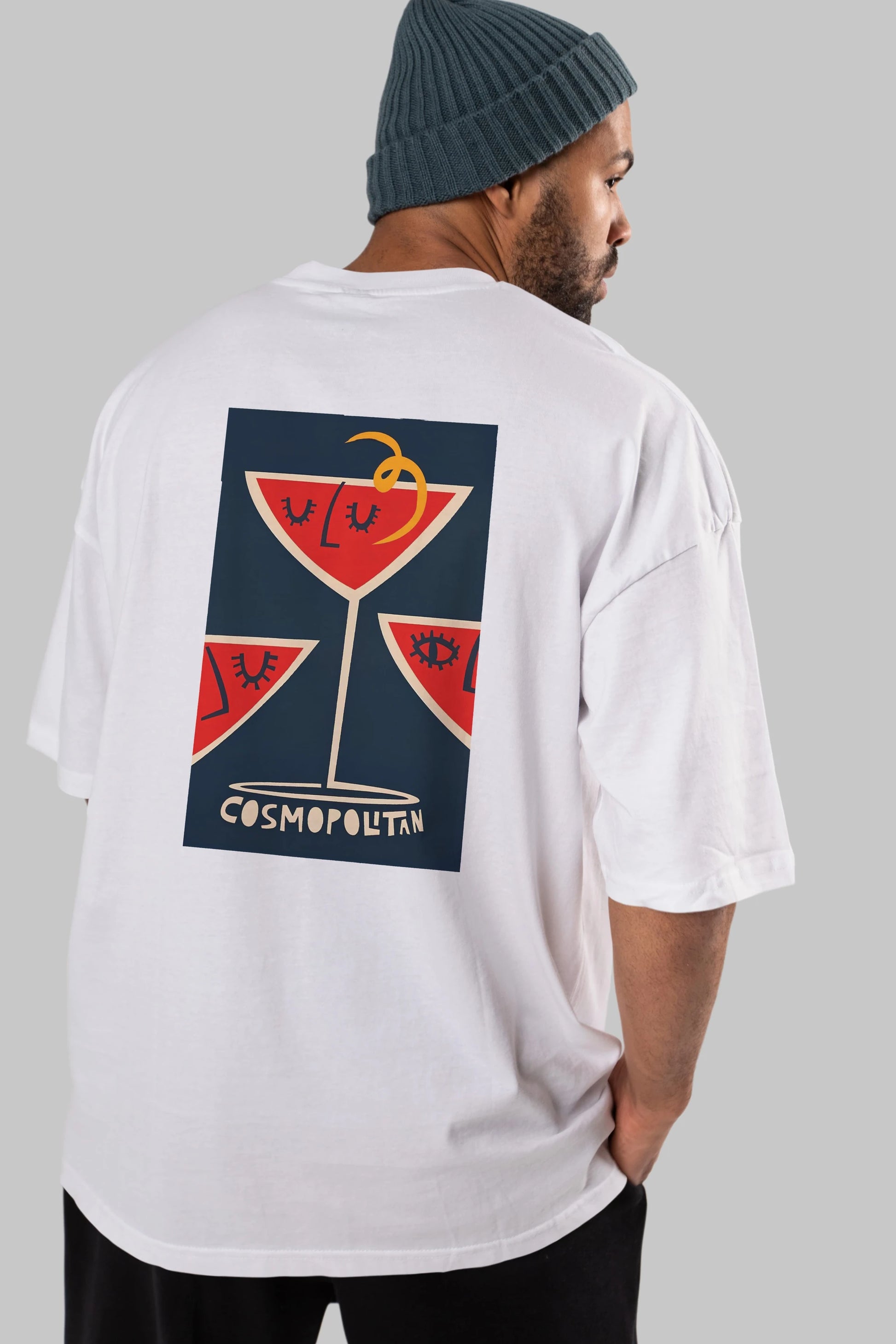 Cosmopolitan 4 Arka Baskılı Oversize t-shirt Erkek Kadın Unisex %100 Pamuk Bisiklet Yaka tişort