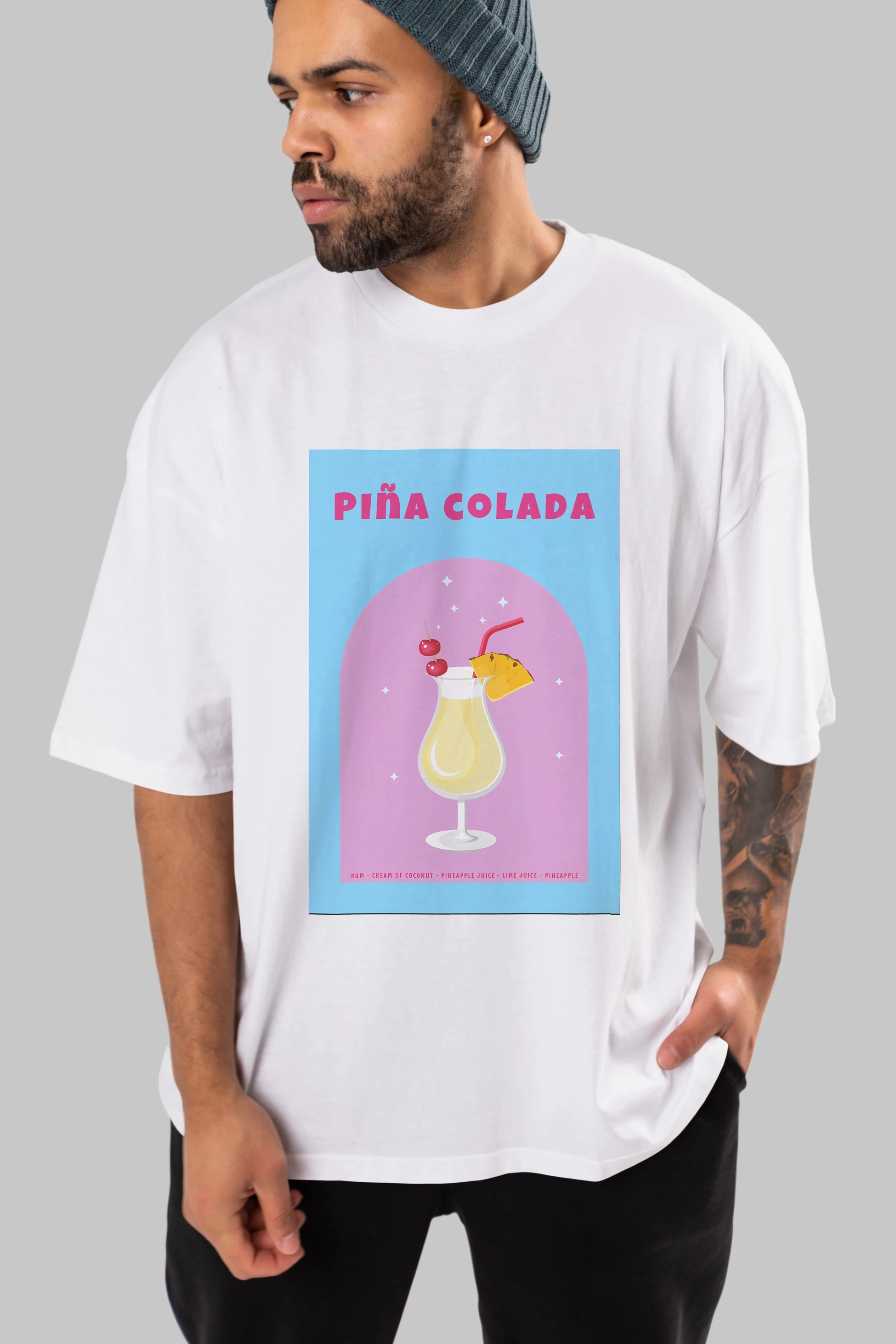 Pina Colada 2 Ön Baskılı Oversize t-shirt Erkek Kadın Unisex %100 Pamuk Bisiklet Yaka tişort