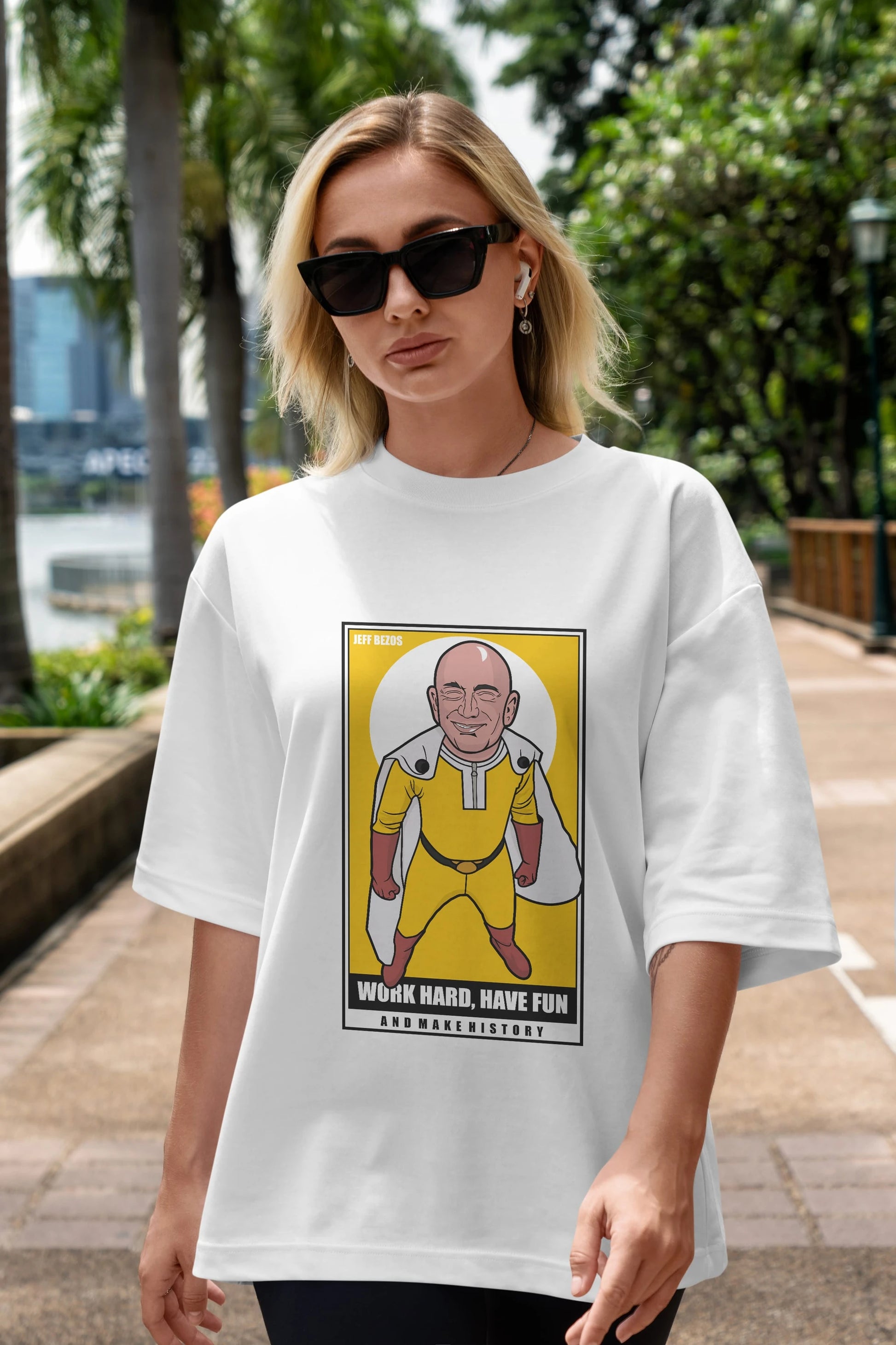 Jeff Bezos Saitama Ön Baskılı Oversize t-shirt Erkek Kadın Unisex %100 Pamuk tişort