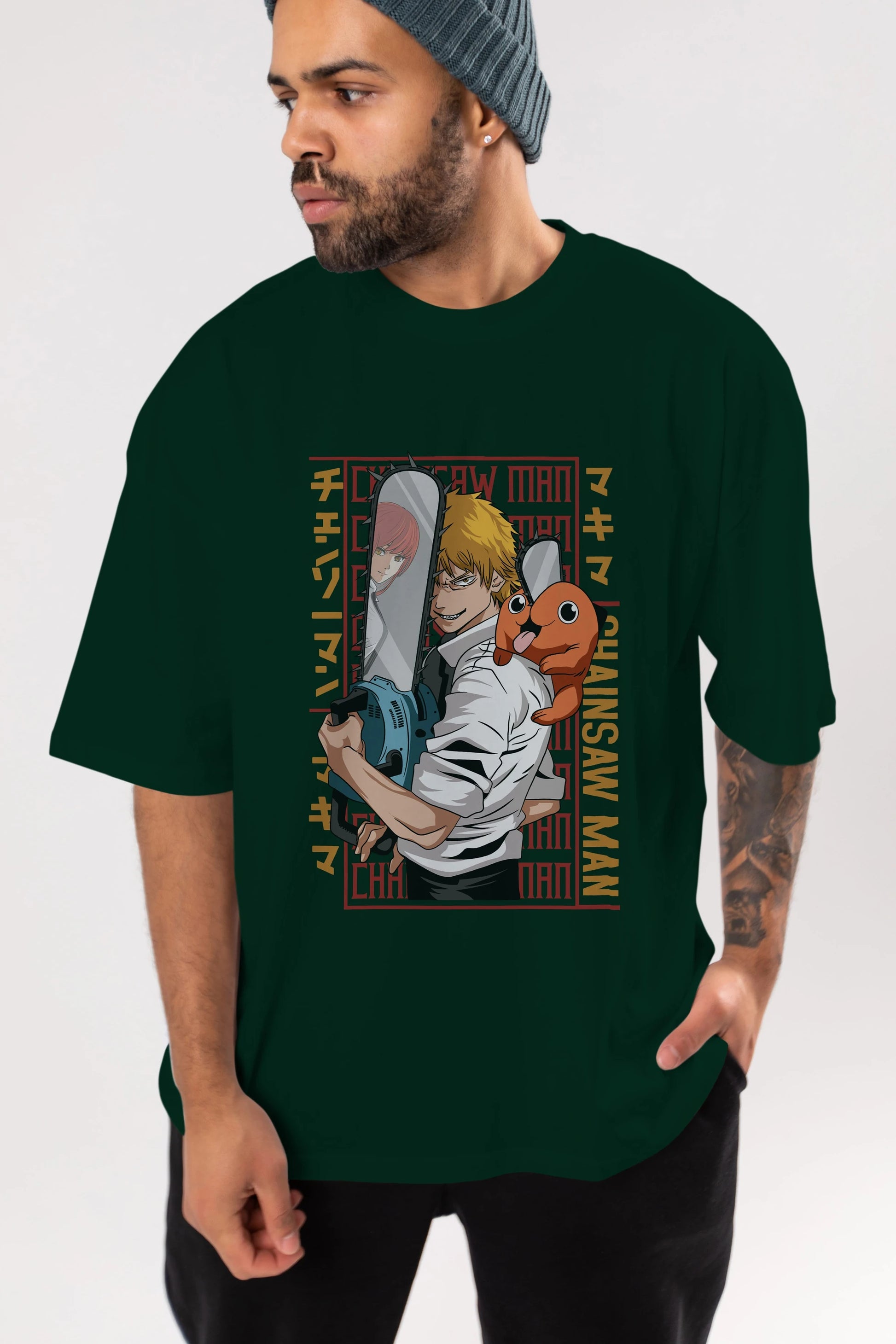 Chainsaw DENJI Anime Ön Baskılı Oversize t-shirt %100 pamuk Erkek Kadın Unisex