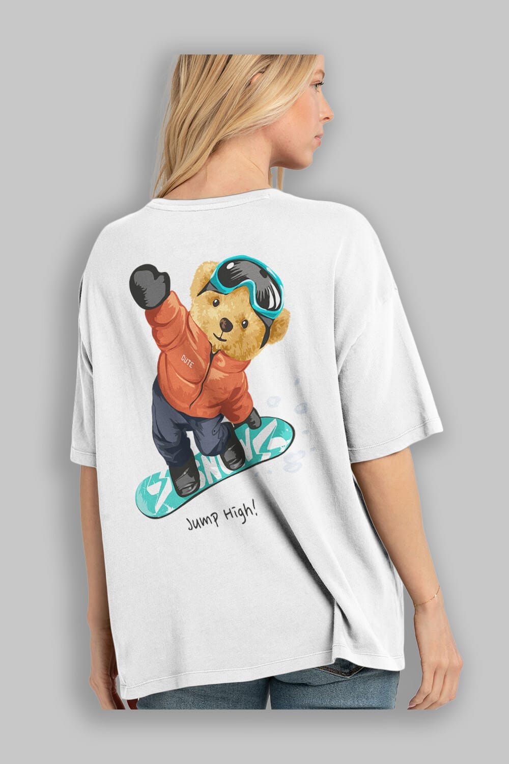 Teddy Bear Jump High Arka Baskılı Oversize t-shirt Erkek Kadın Unisex %100 Pamuk