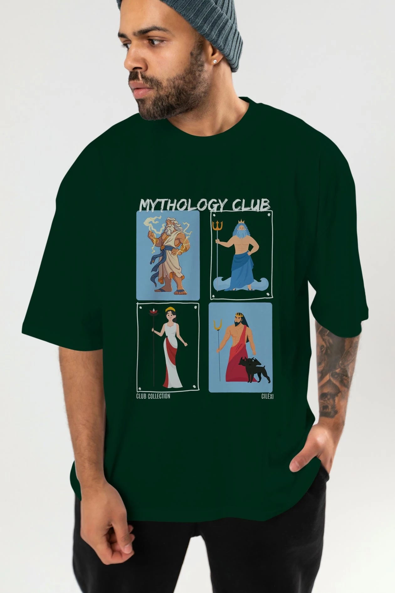 Mythology Club 2 ön Baskılı Oversize t-shirt Erkek Kadın %100 Pamuk Bisiklet Yaka tişort