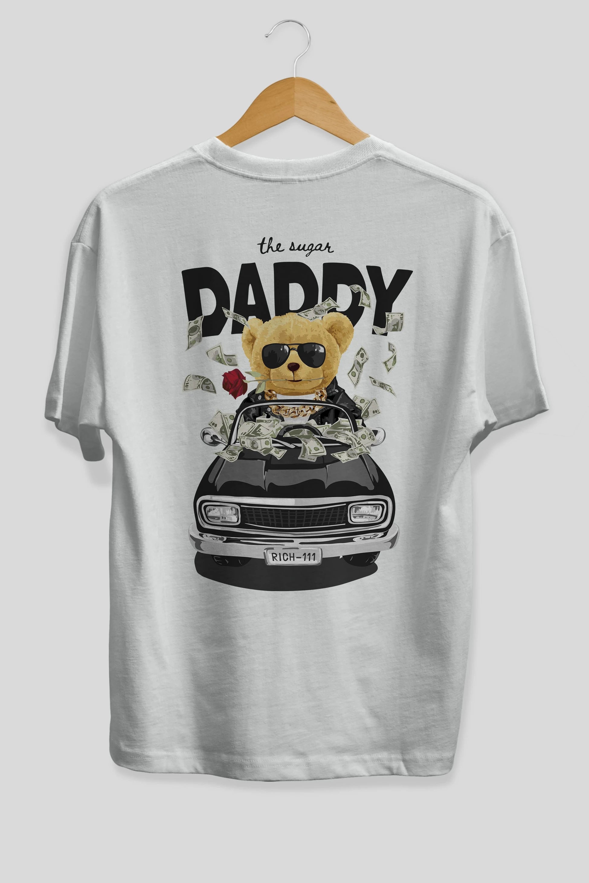 Teddy Bear Daddy Arka Baskılı Oversize t-shirt Erkek Kadın Unisex %100 Pamuk