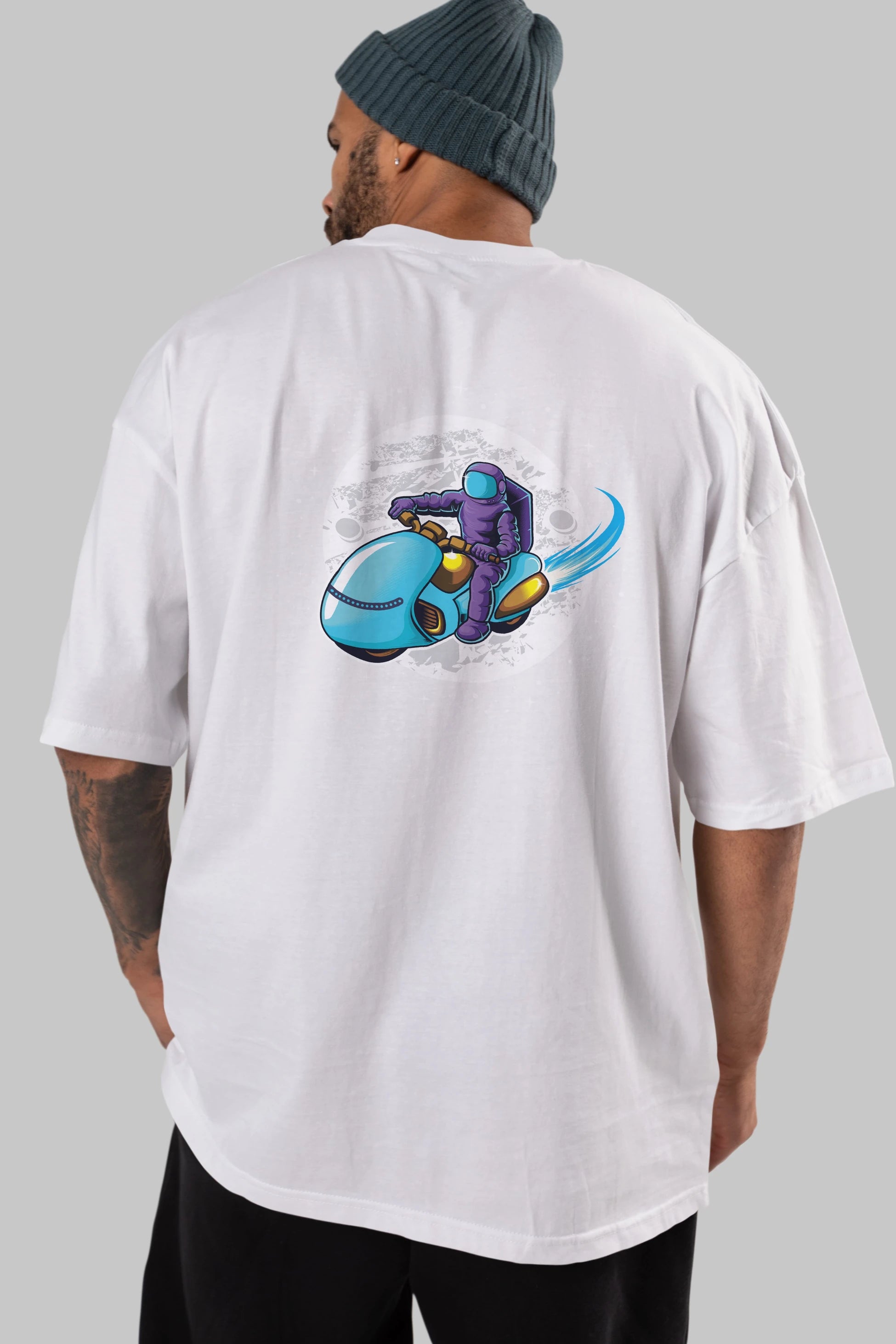 Astrorider in Space Arka Baskılı Oversize t-shirt Erkek Kadın Unisex