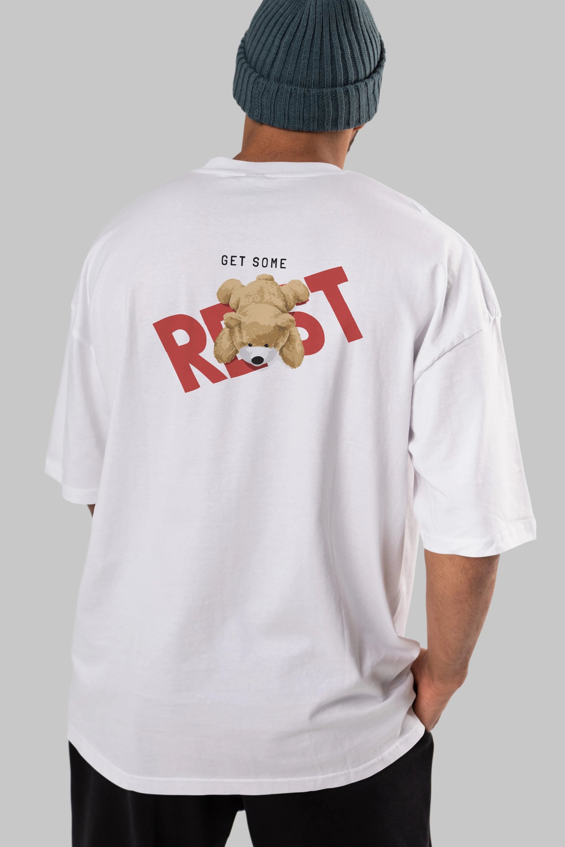 Teddy Bear Rest Arka Baskılı Oversize t-shirt Erkek Kadın Unisex %100 Pamuk