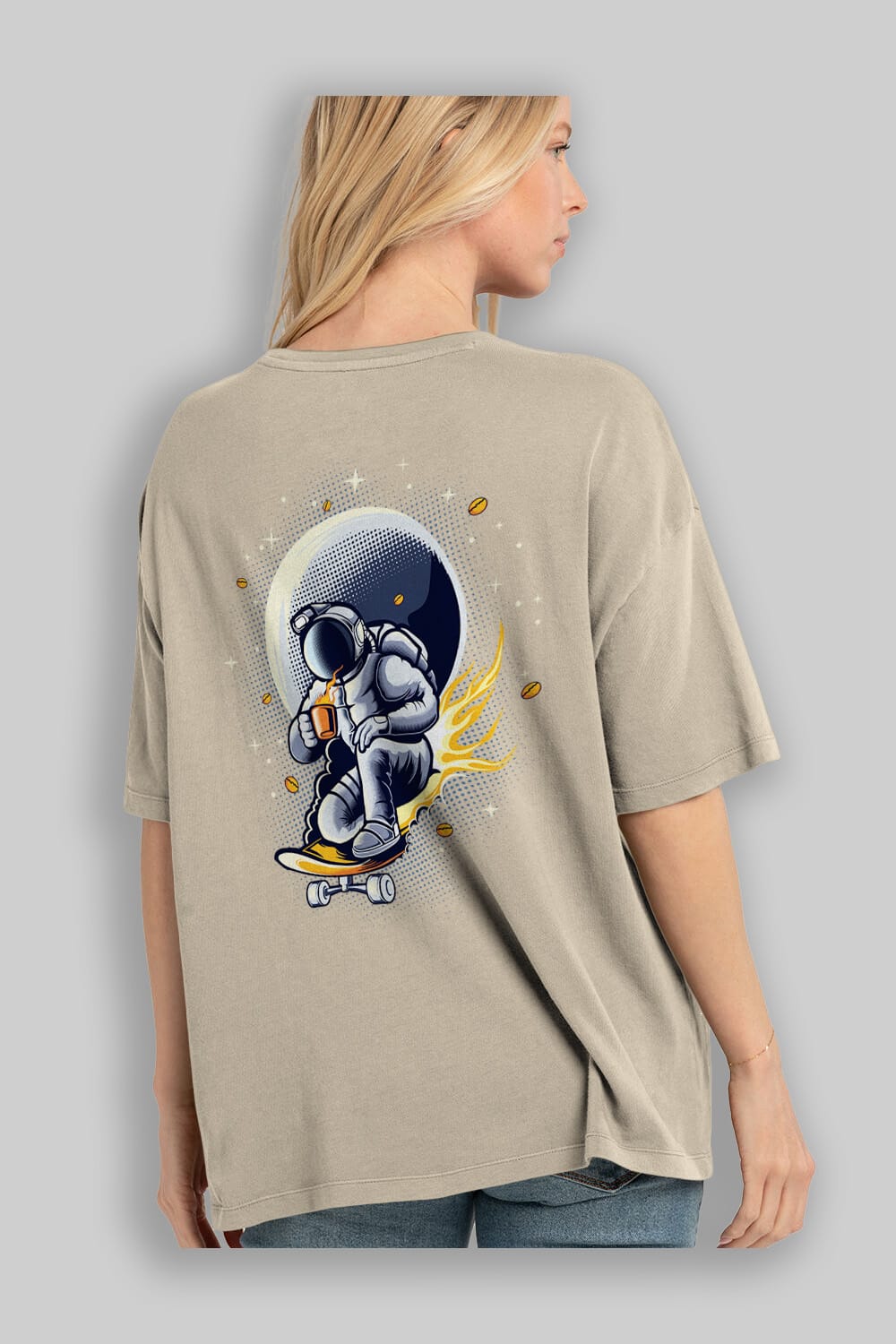 Astro Coffee Addict Arka Baskılı Oversize t-shirt Erkek Kadın Unisex