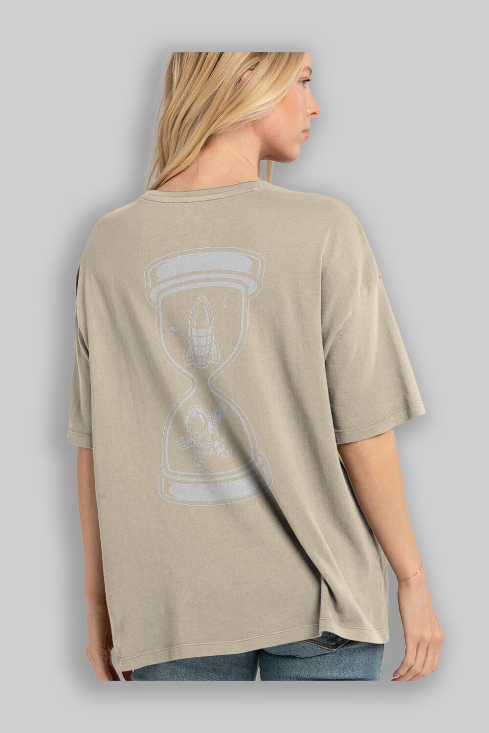 Astronaut Time Arka Baskılı Oversize t-shirt Erkek Kadın Unisex