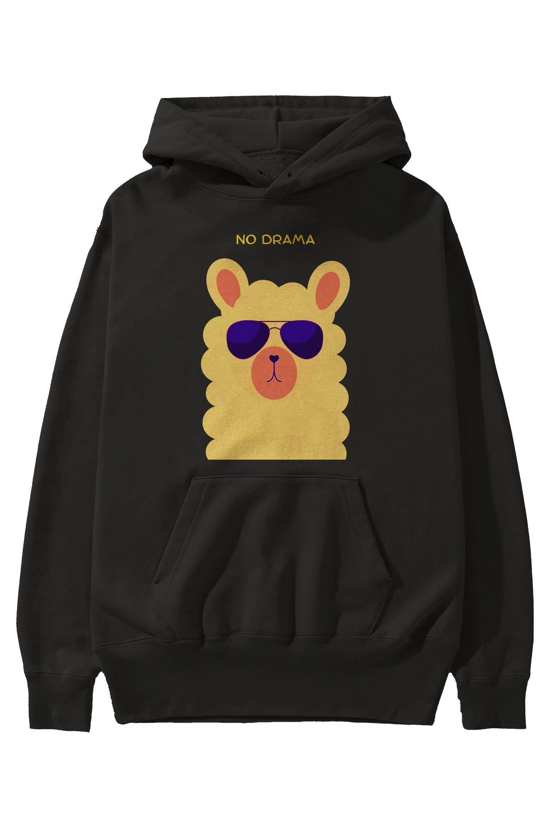 No Drama Yazılı Lama Ön Baskılı Oversize Hoodie Kapüşonlu Sweatshirt Erkek Kadın Unisex
