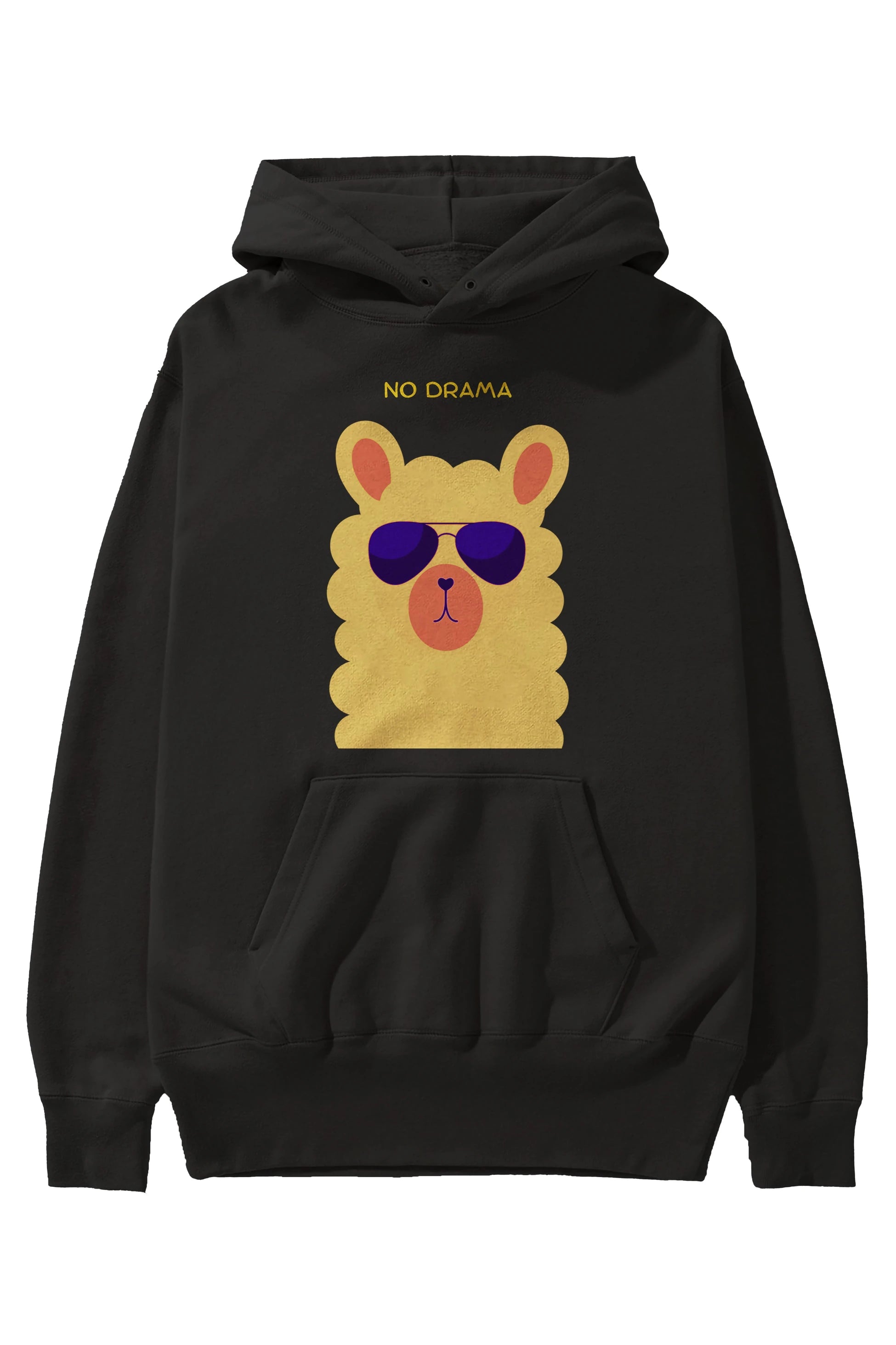 No Drama Yazılı Lama Ön Baskılı Oversize Hoodie Kapüşonlu Sweatshirt Erkek Kadın Unisex