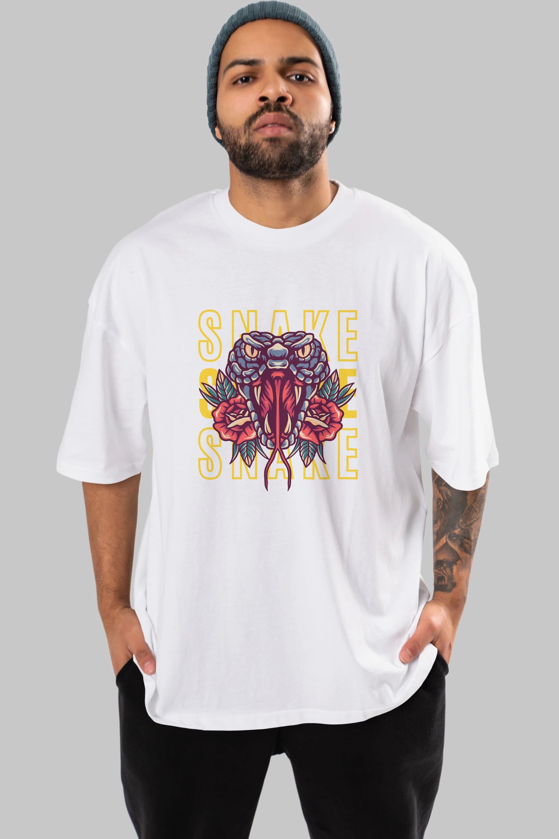 Snake Ön Baskılı Oversize t-shirt Erkek Kadın Unisex