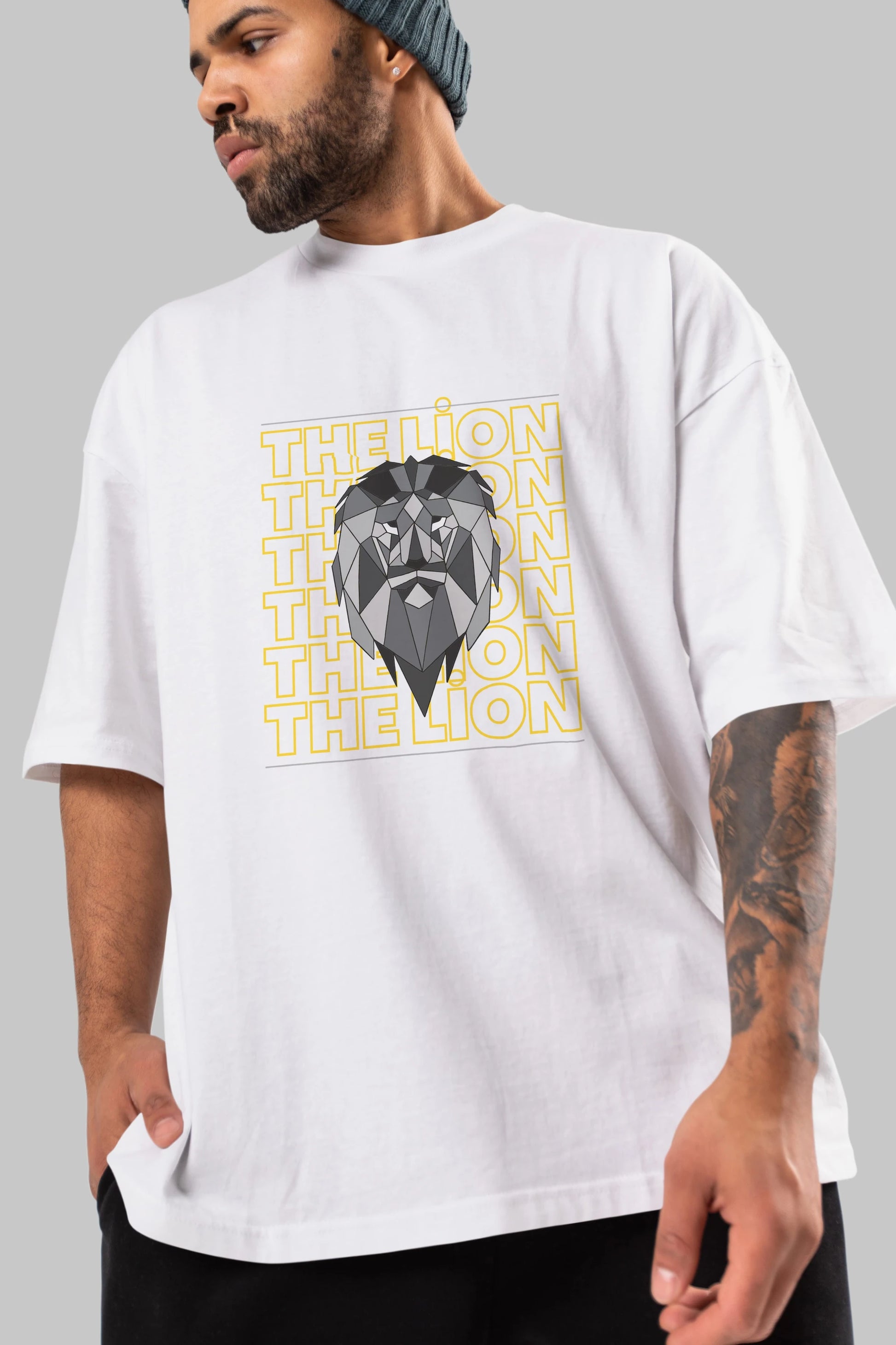 The Lion Yazılı Ön Baskılı Oversize t-shirt Erkek Kadın Unisex