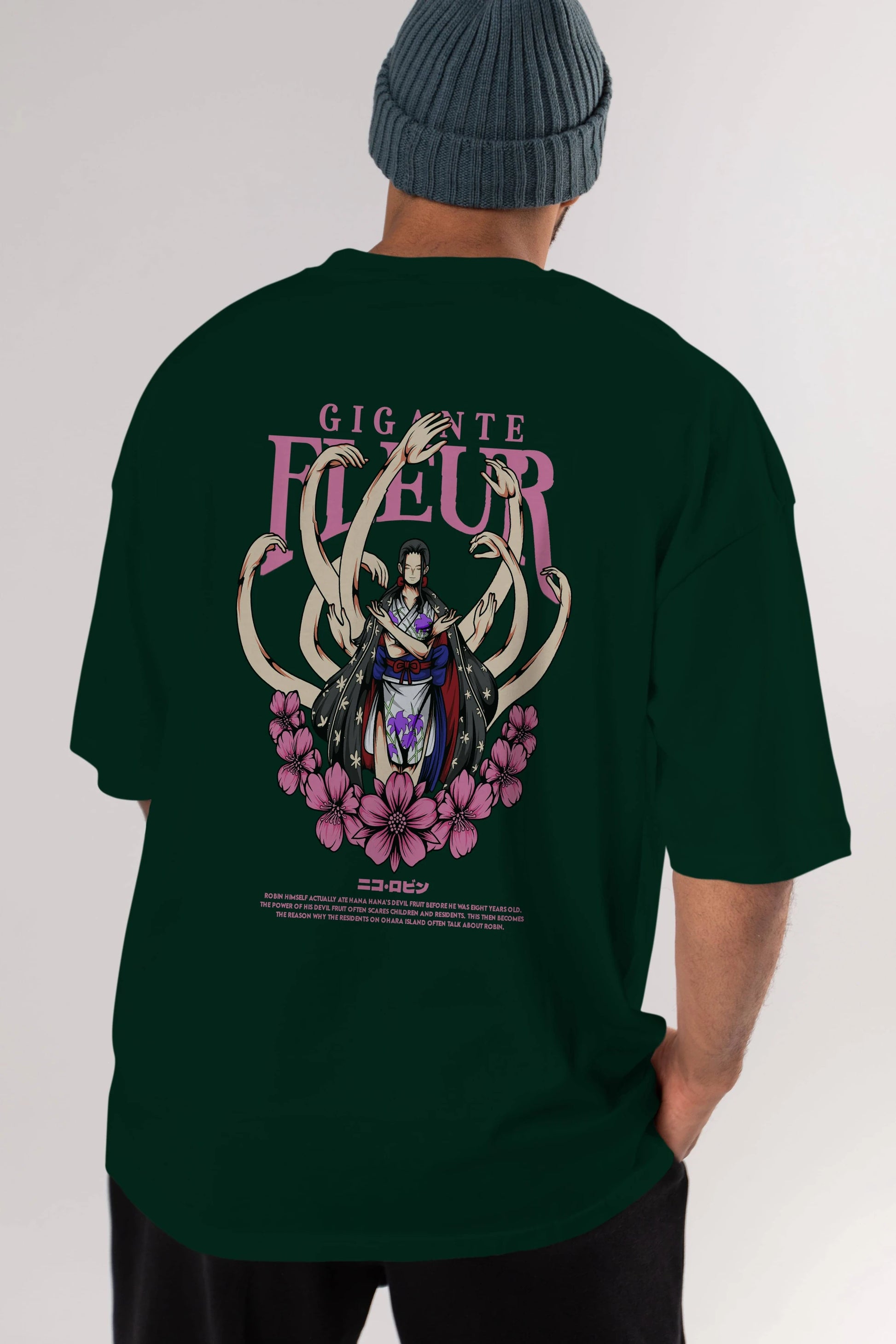 Gigante Fleur Anime Arka Baskılı Oversize t-shirt Erkek Kadın Unisex