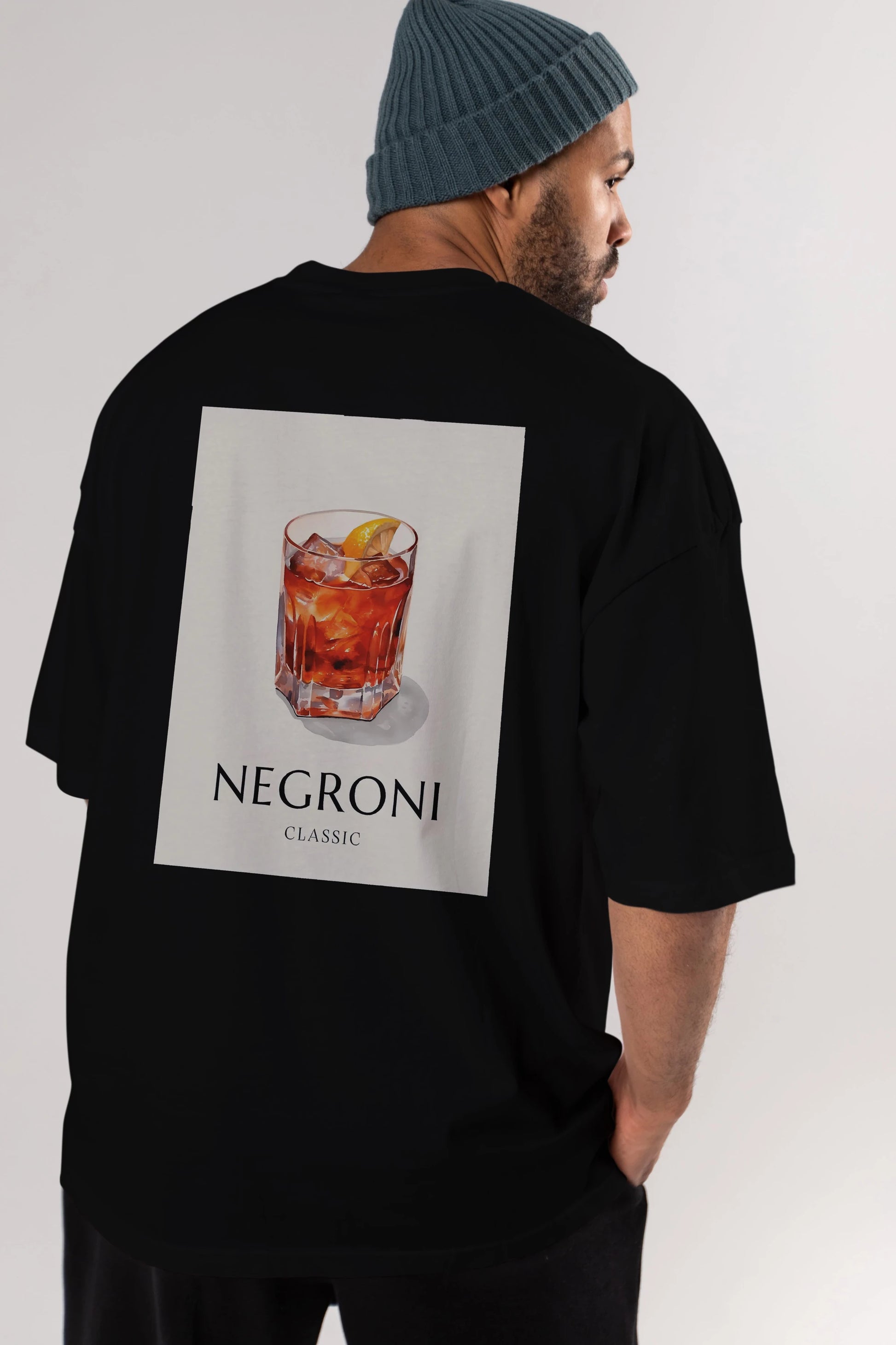Negroni Classic Arka Baskılı Oversize t-shirt Erkek Kadın Unisex %100 Pamuk Bisiklet Yaka tişort