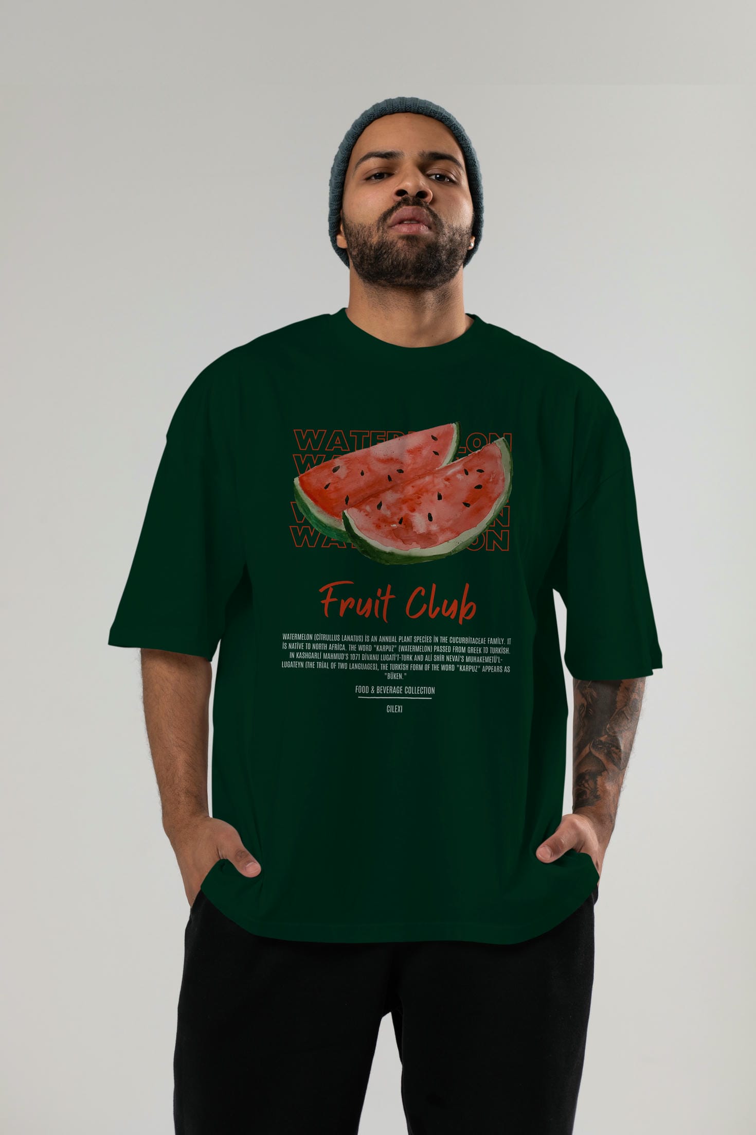 Watermelon Ön Baskılı Oversize t-shirt Erkek Kadın Pamuk Bisiklet Yaka tişort