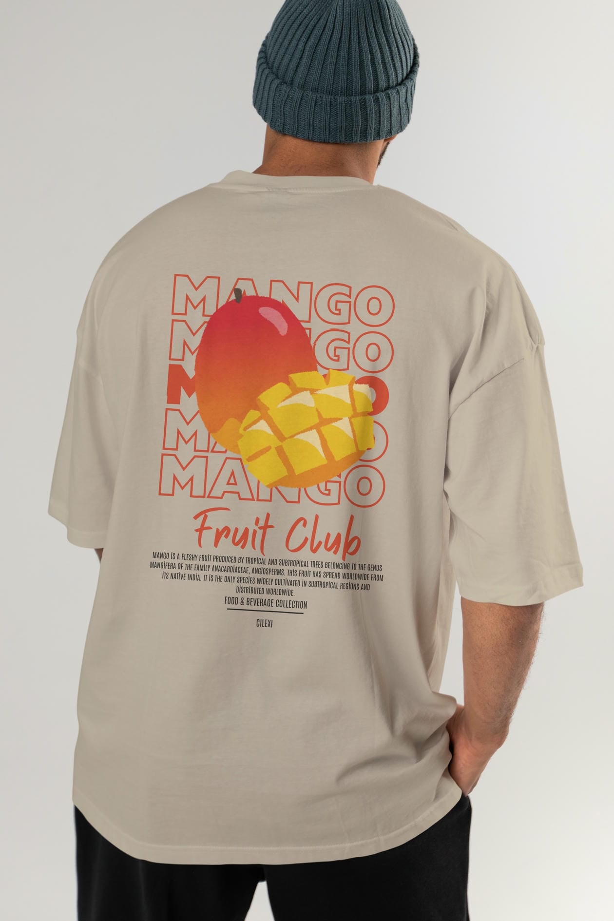 Mango Arka Baskılı Oversize t-shirt Erkek Kadın Pamuk Bisiklet Yaka tişort