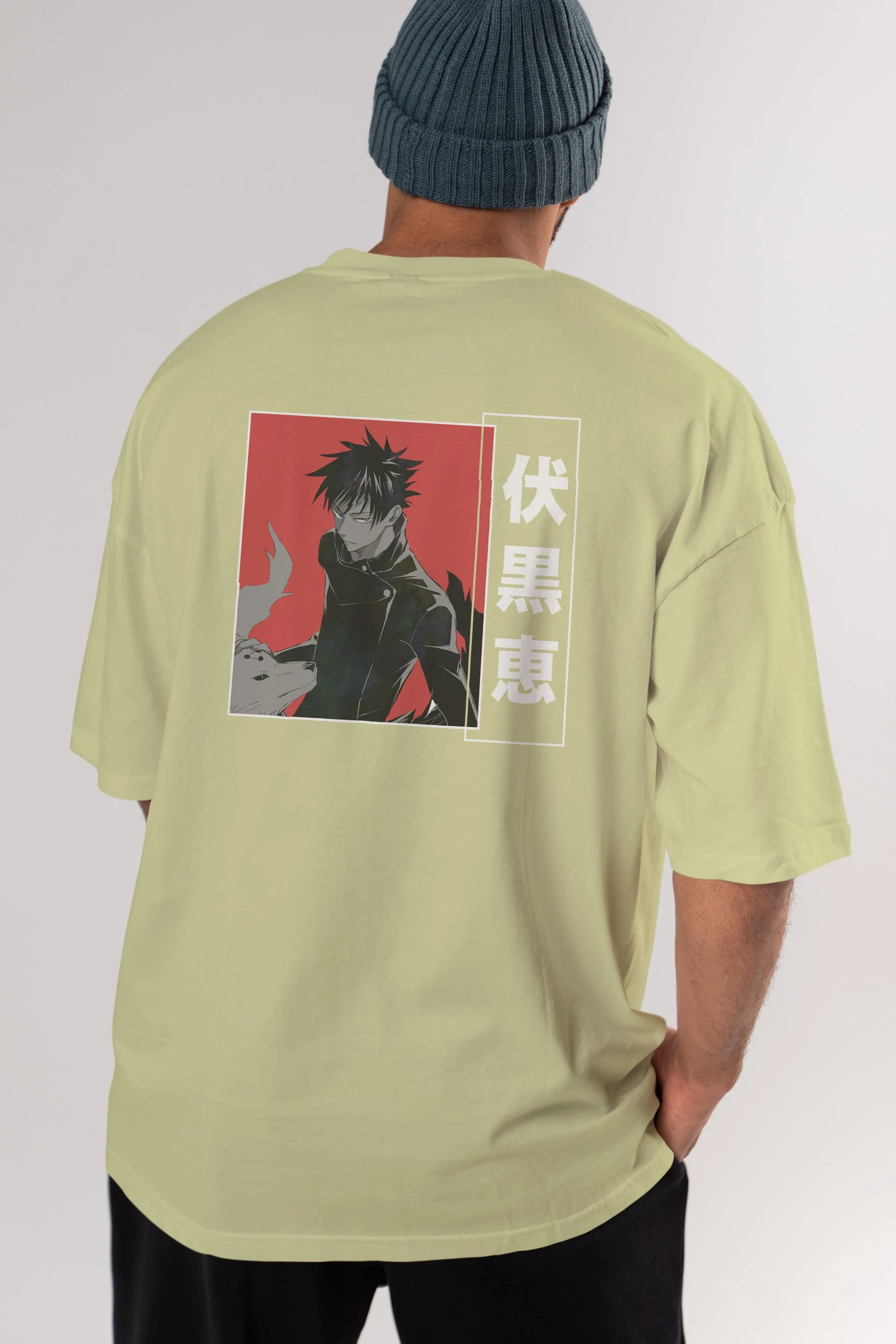 Megumi Fushiguro Anime Arka Baskılı Oversize t-shirt Erkek Kadın Unisex