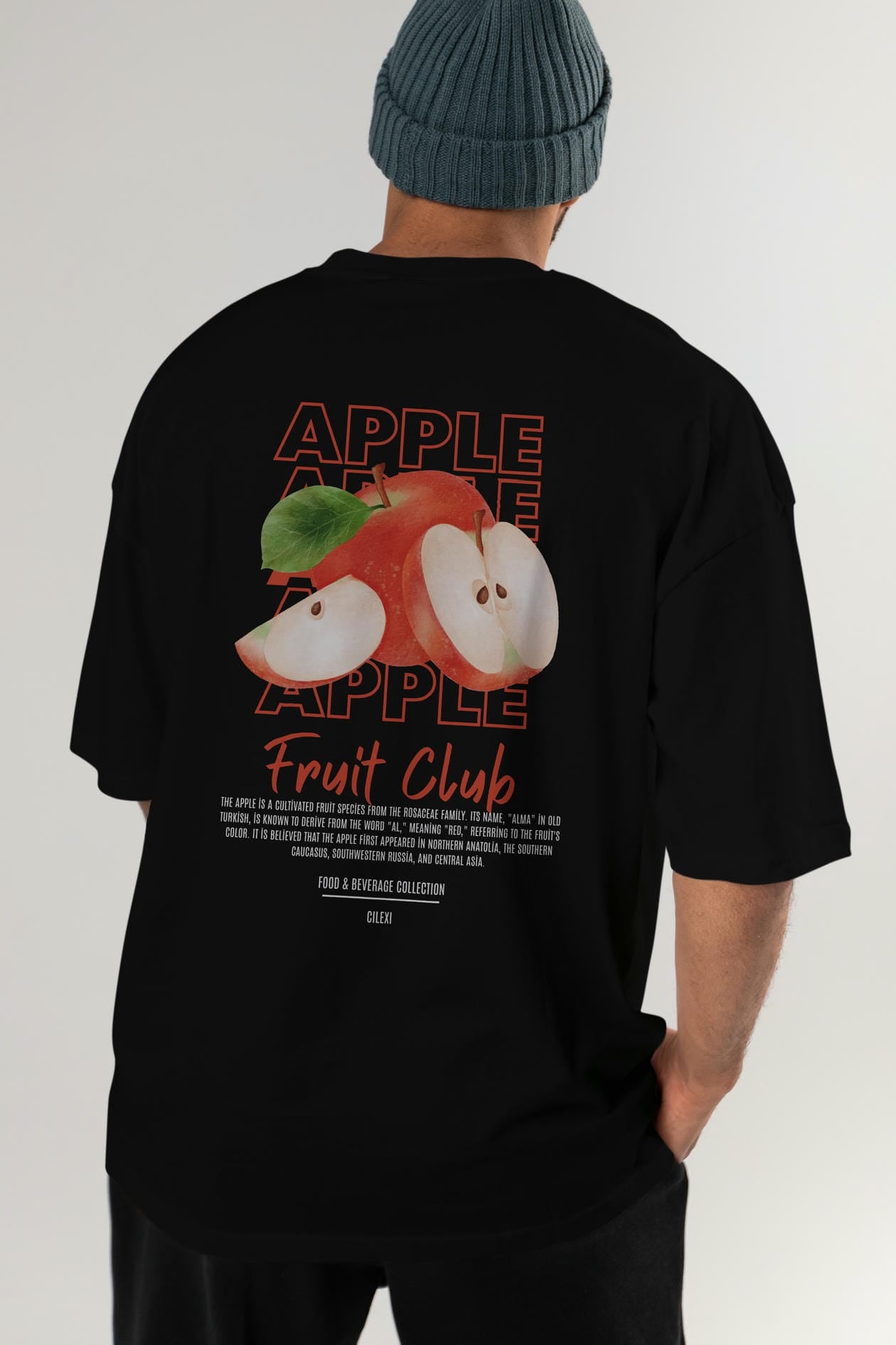 Apple Arka Baskılı Oversize t-shirt Erkek Kadın Pamuk Bisiklet Yaka tişort