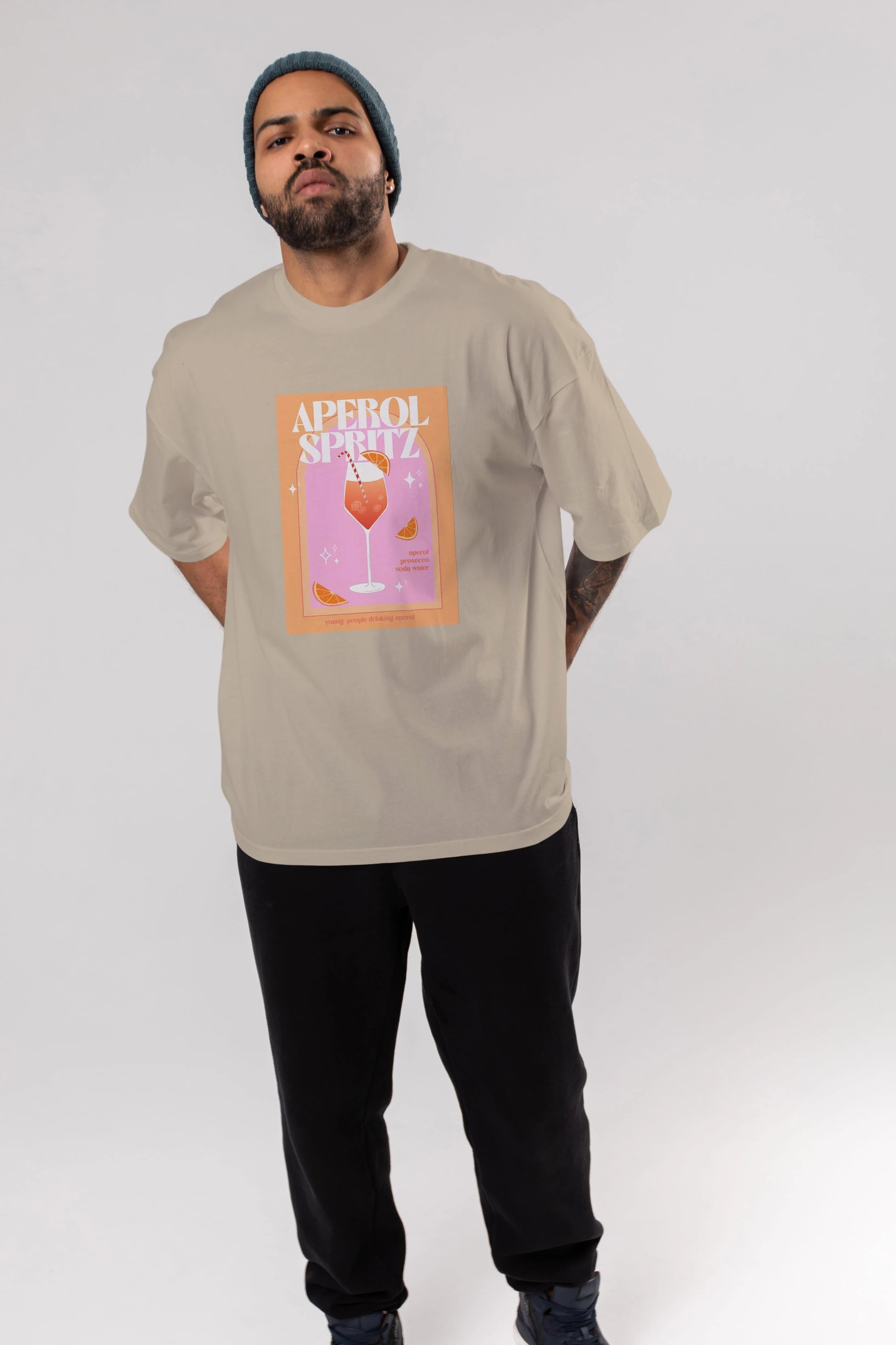 Aperol Spritz 2 Ön Baskılı Oversize t-shirt Erkek Kadın Unisex %100 Pamuk Bisiklet Yaka tişort