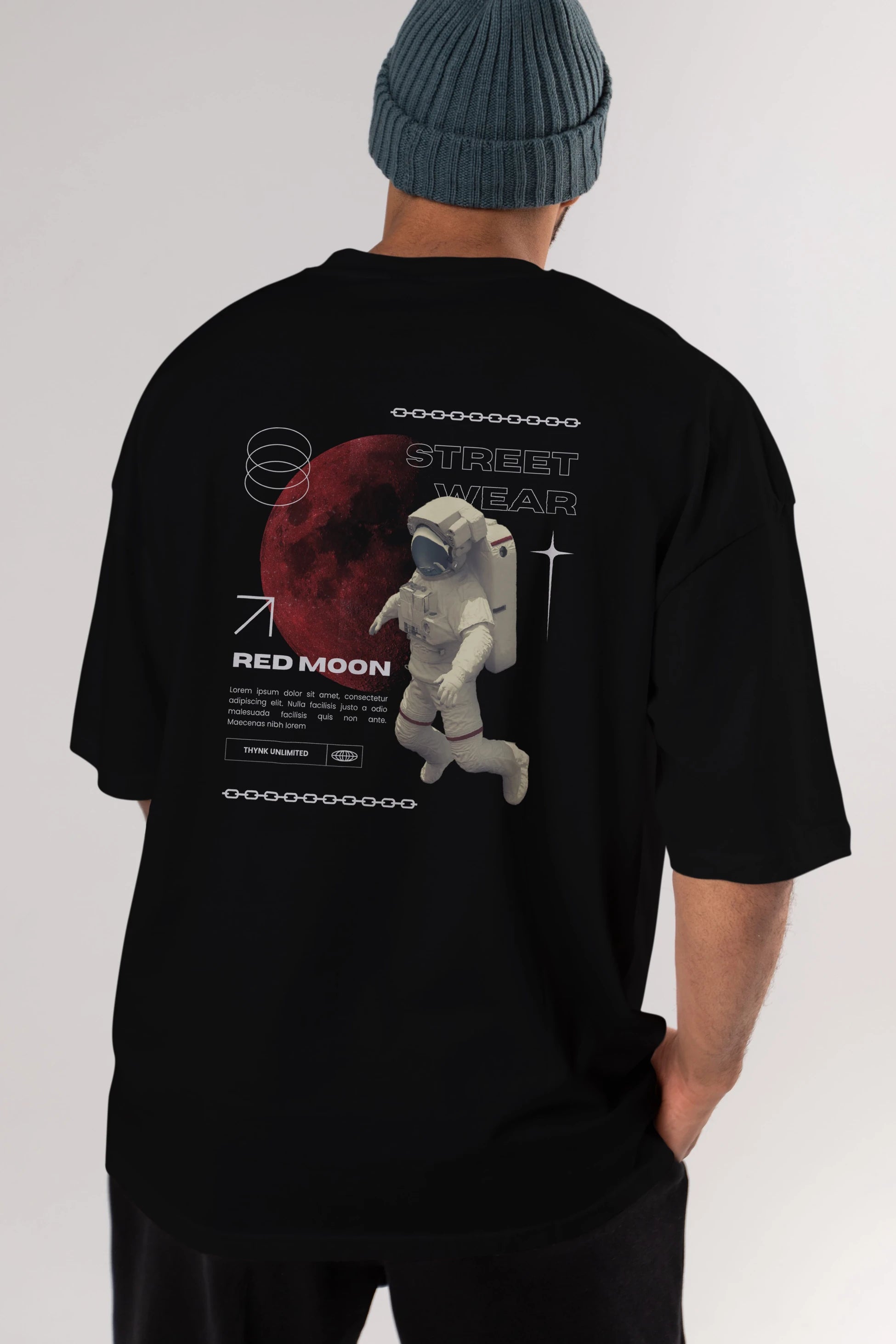 Red Moon Streetwear Arka Baskılı Oversize t-shirt Erkek Kadın Unisex