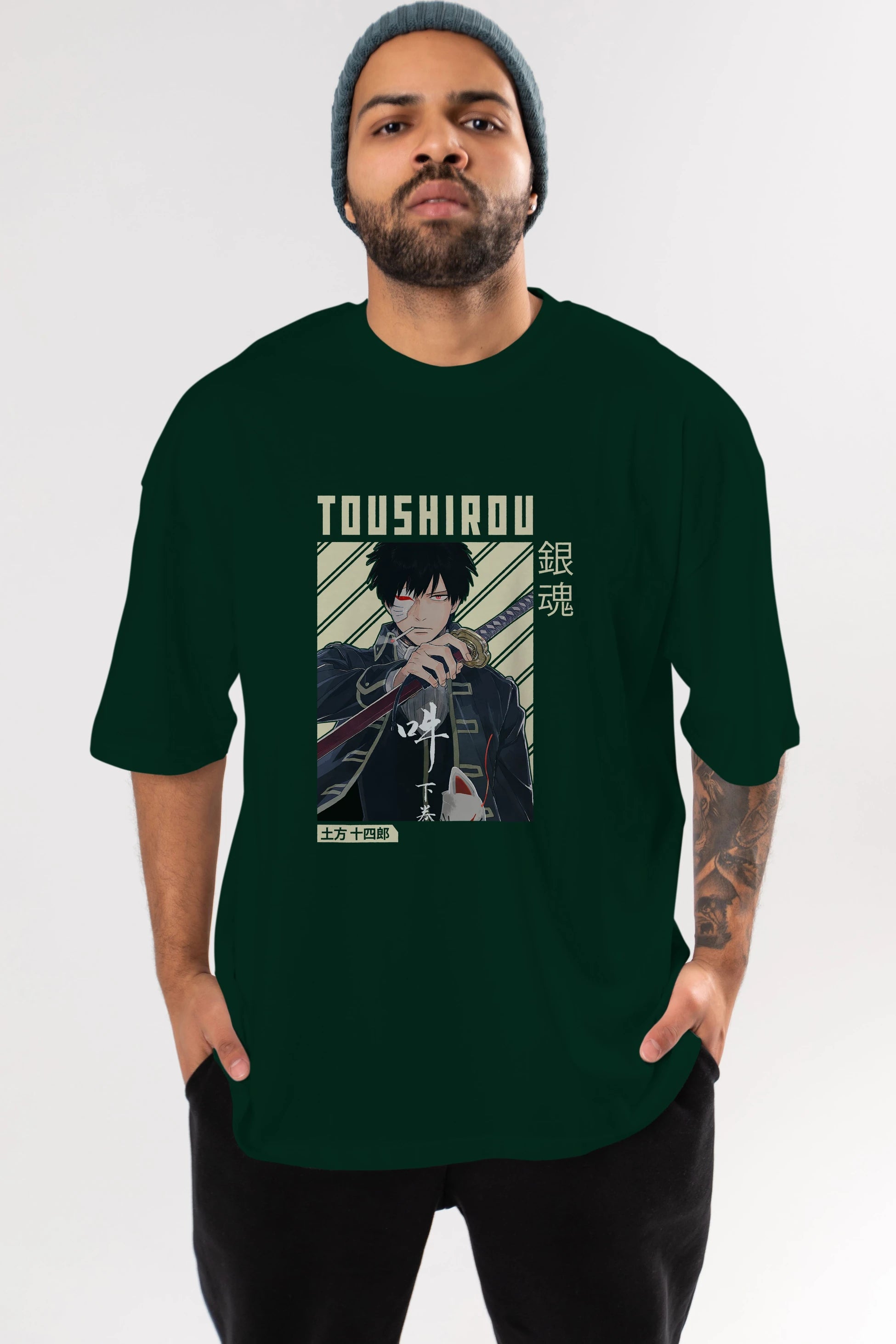 Toushirou Hijikata Anime Ön Baskılı Oversize t-shirt %100 pamuk Erkek Kadın Unisex
