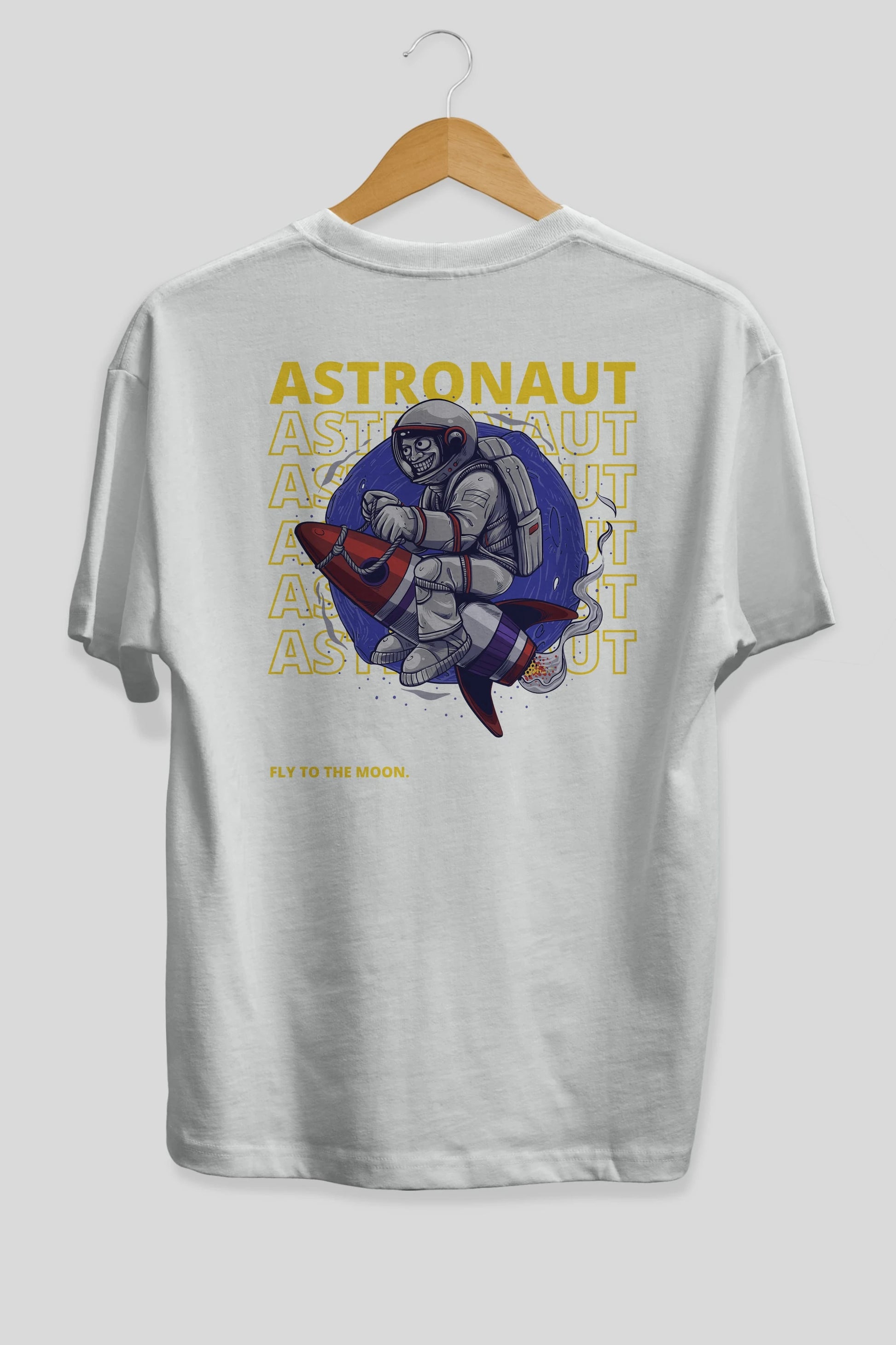 Astronaut Fly to the Moon Yazılı Arka Baskılı Oversize t-shirt Erkek Kadın Unisex