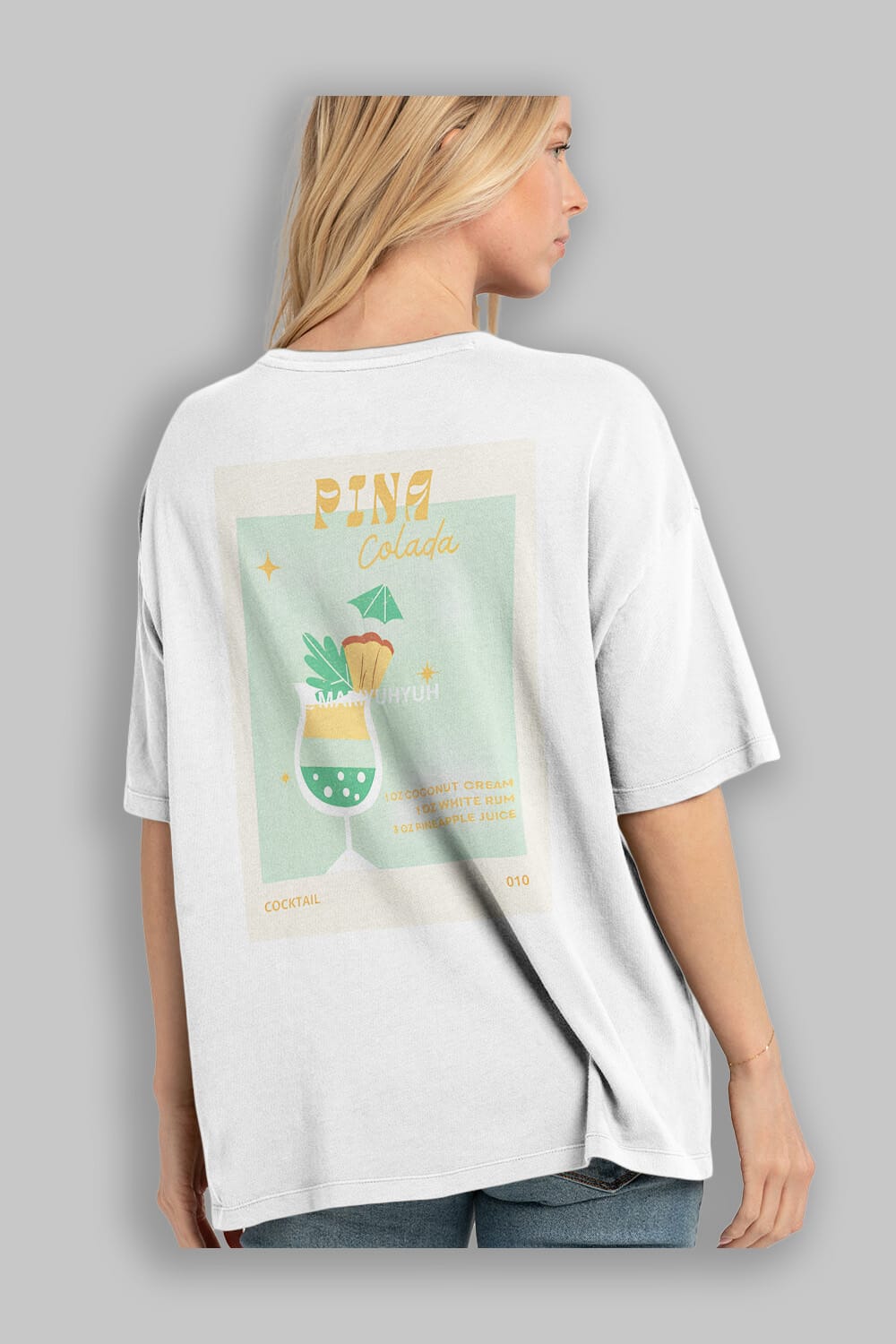 Pina Colada Arka Baskılı Oversize t-shirt Erkek Kadın Unisex %100 Pamuk Bisiklet Yaka tişort