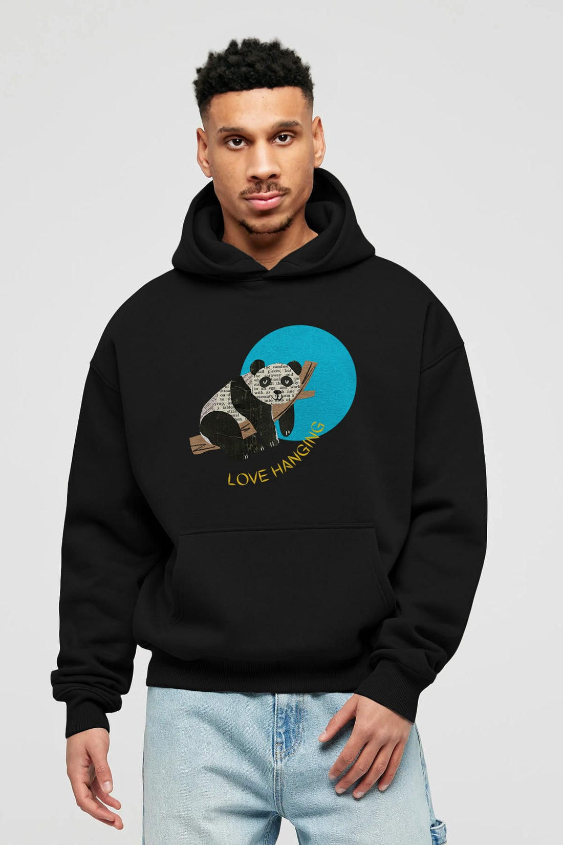 Panda Love Hanging Ön Baskılı Oversize Hoodie Kapüşonlu Sweatshirt Erkek Kadın Unisex