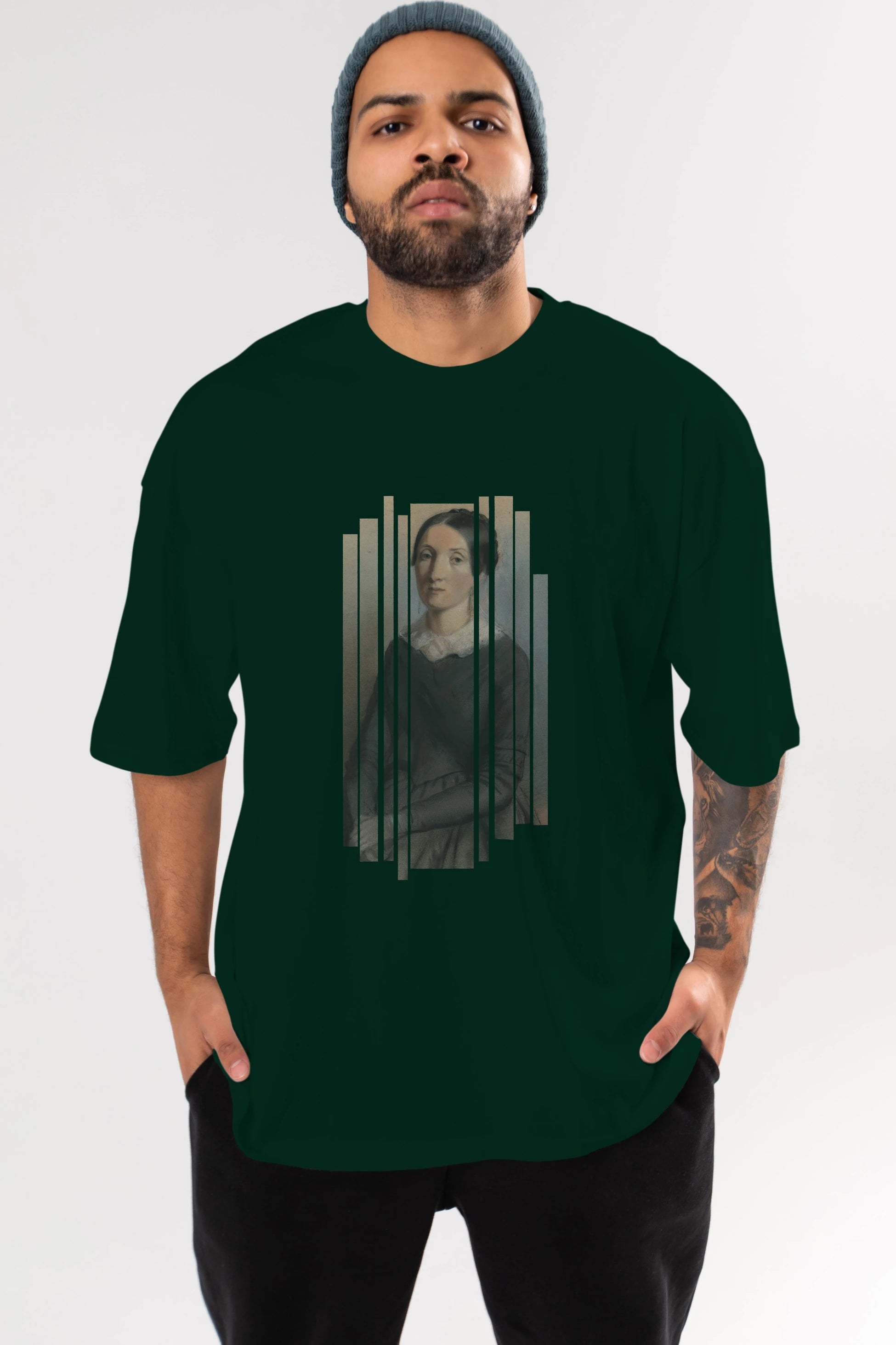 Retro Portre Ön Baskılı Oversize t-shirt Erkek Kadın Unisex