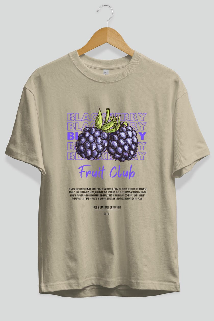 Blackberry Ön Baskılı Oversize t-shirt Erkek Kadın Pamuk Bisiklet Yaka tişort