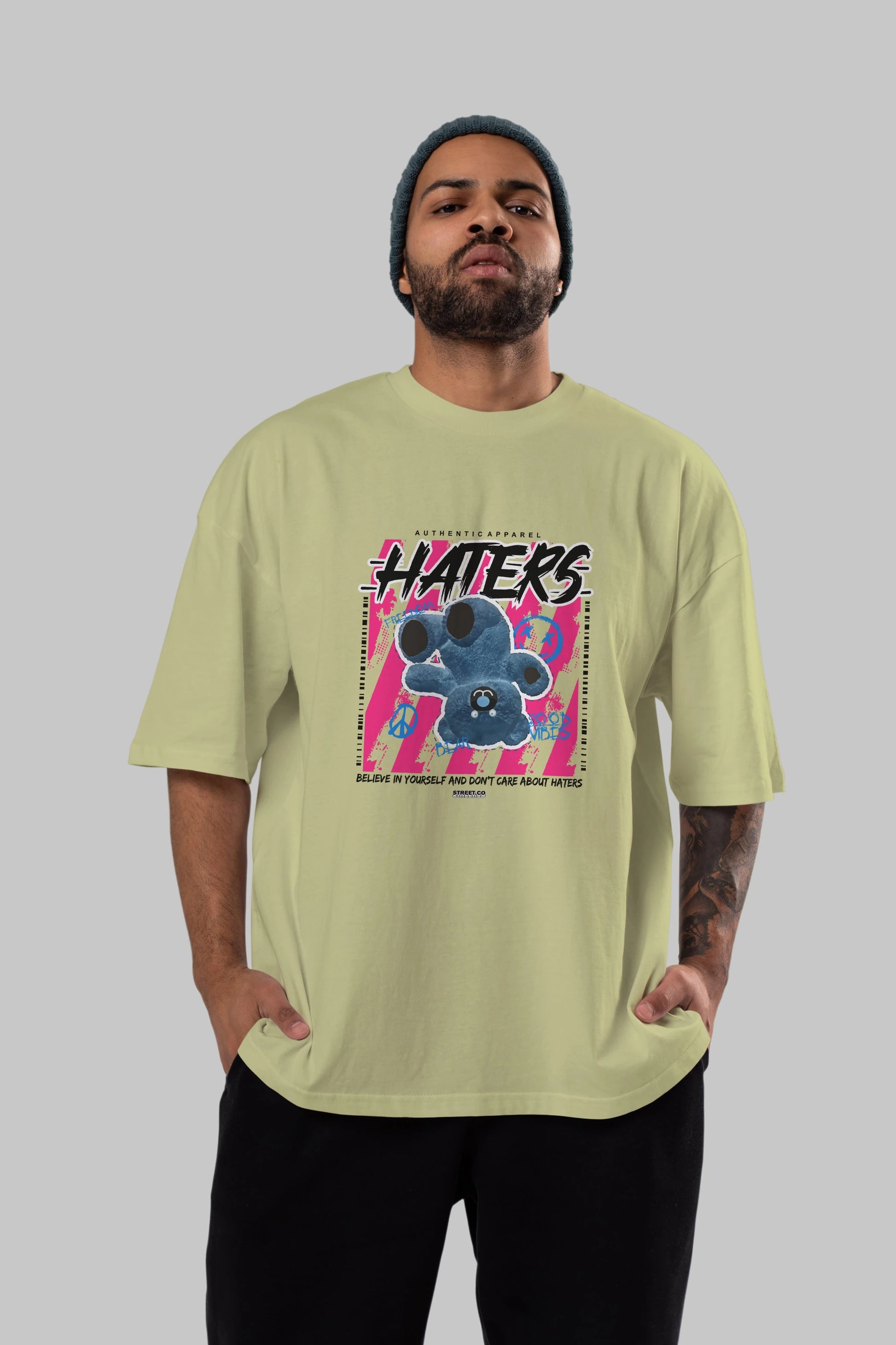 Haters Bear Ön Baskılı Oversize t-shirt Erkek Kadın Unisex