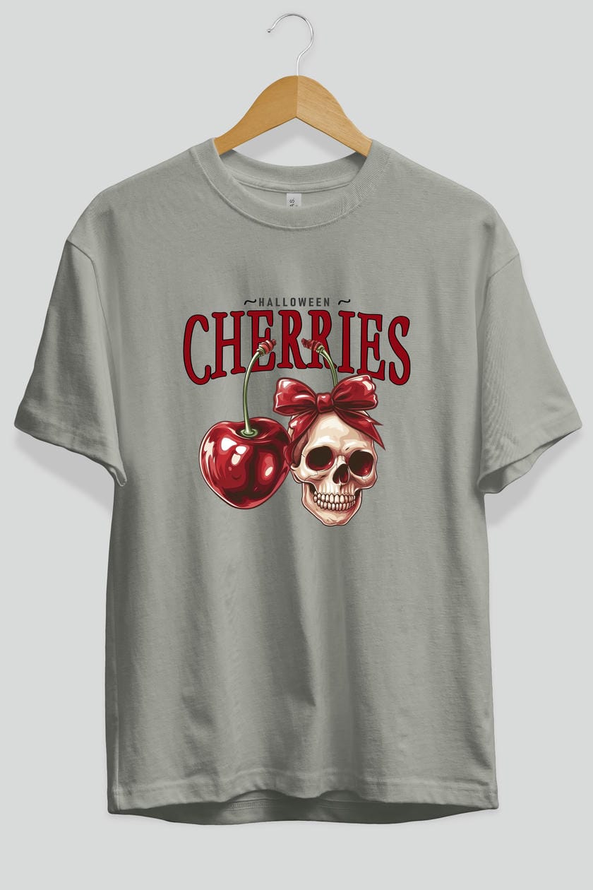 Cherry Cherries 1 Ön Baskılı Oversize t-shirt Erkek Kadın Pamuk Bisiklet Yaka tişort